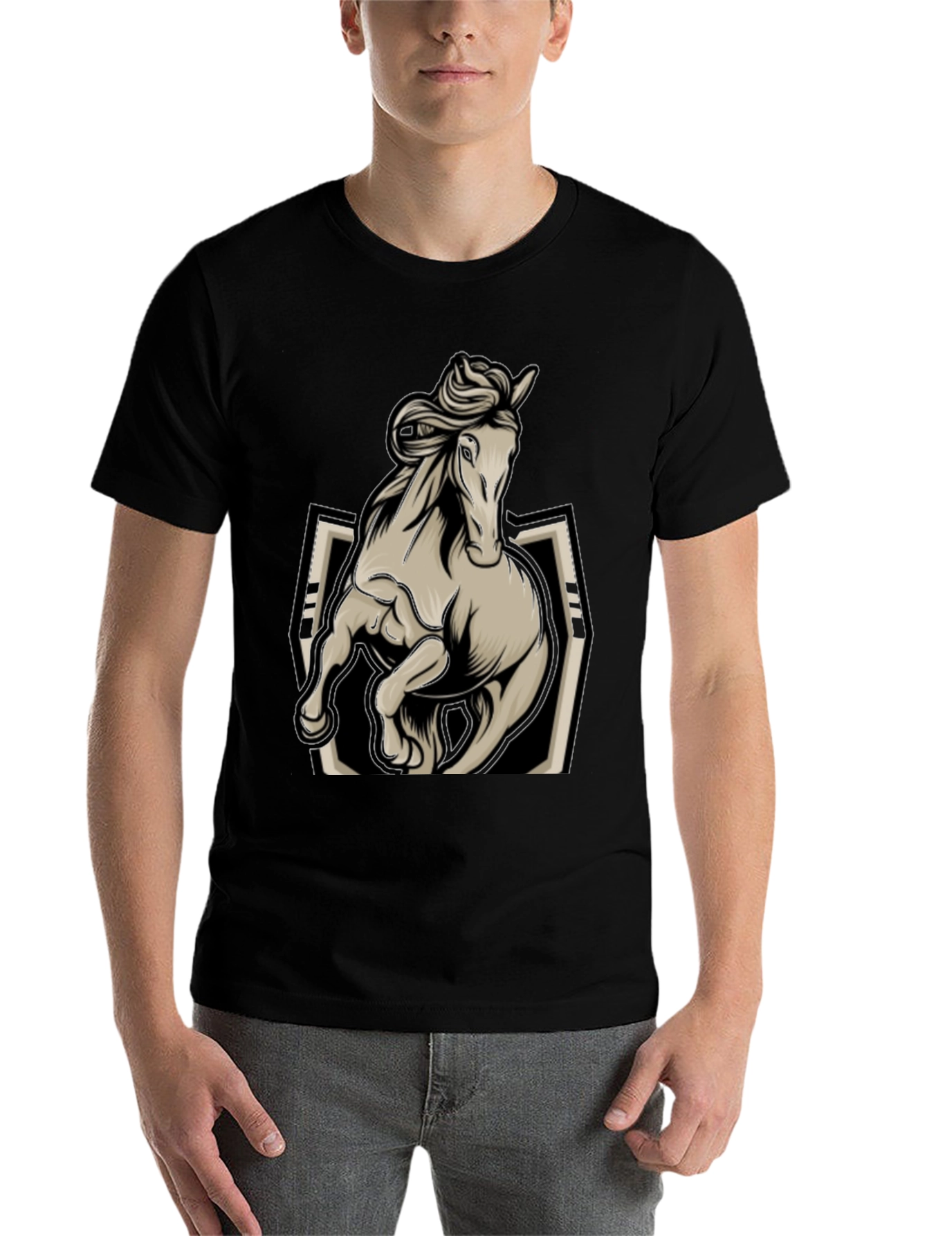 Black Horse Graphic Tee - Stylish Black Men's T-Shirt view 7