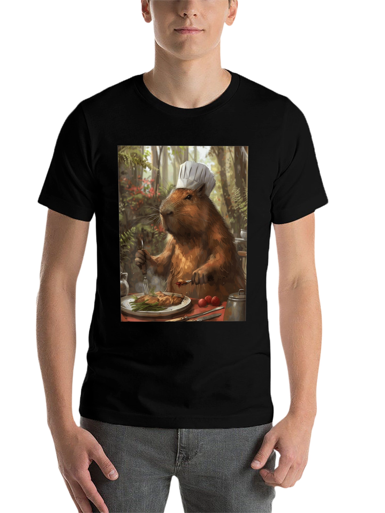 Black Chef Capybara T-Shirt - Humorous Animal Tee view 7