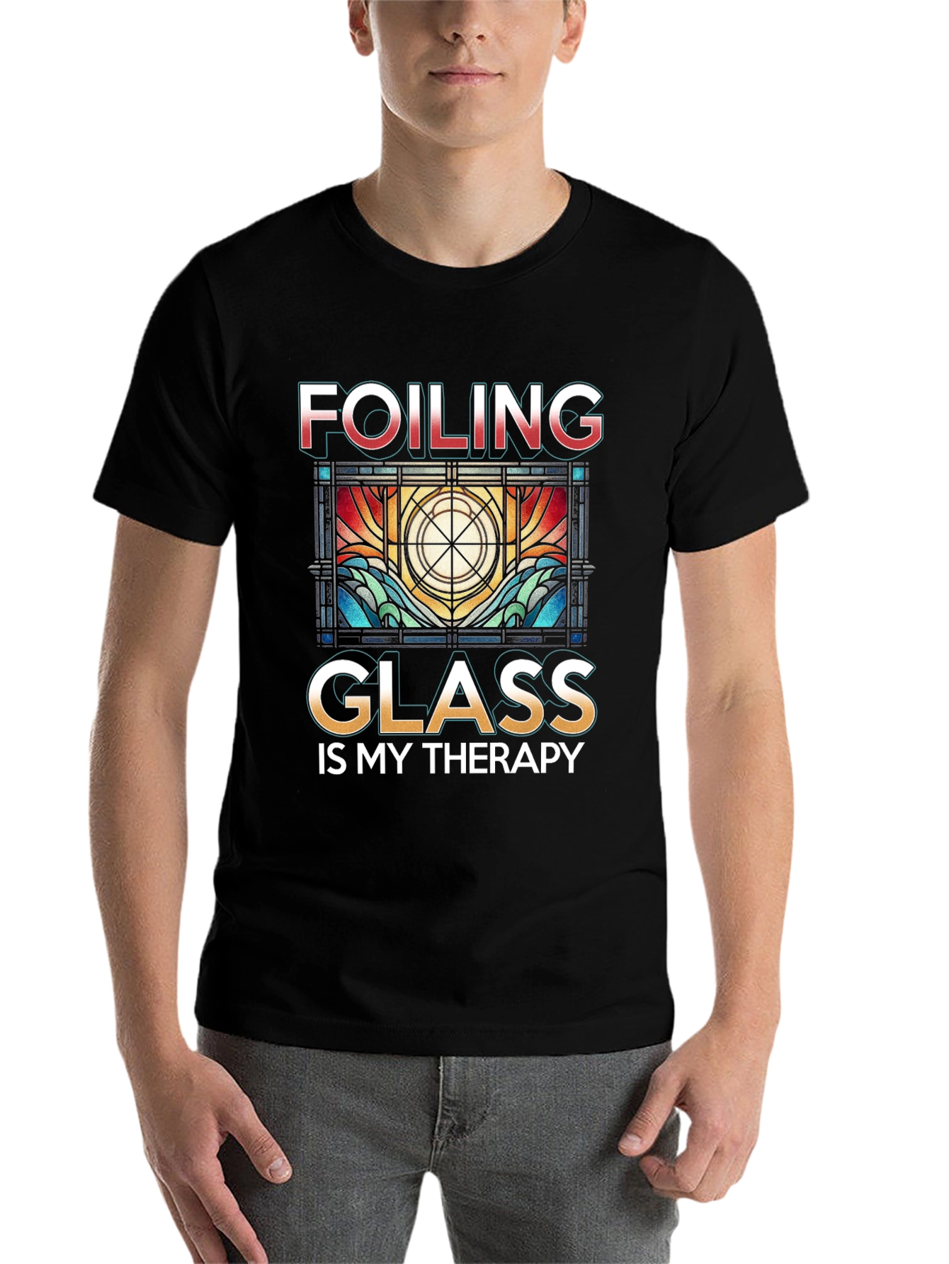 Black Foiling Glass Is My Therapy T-Shirt view 7