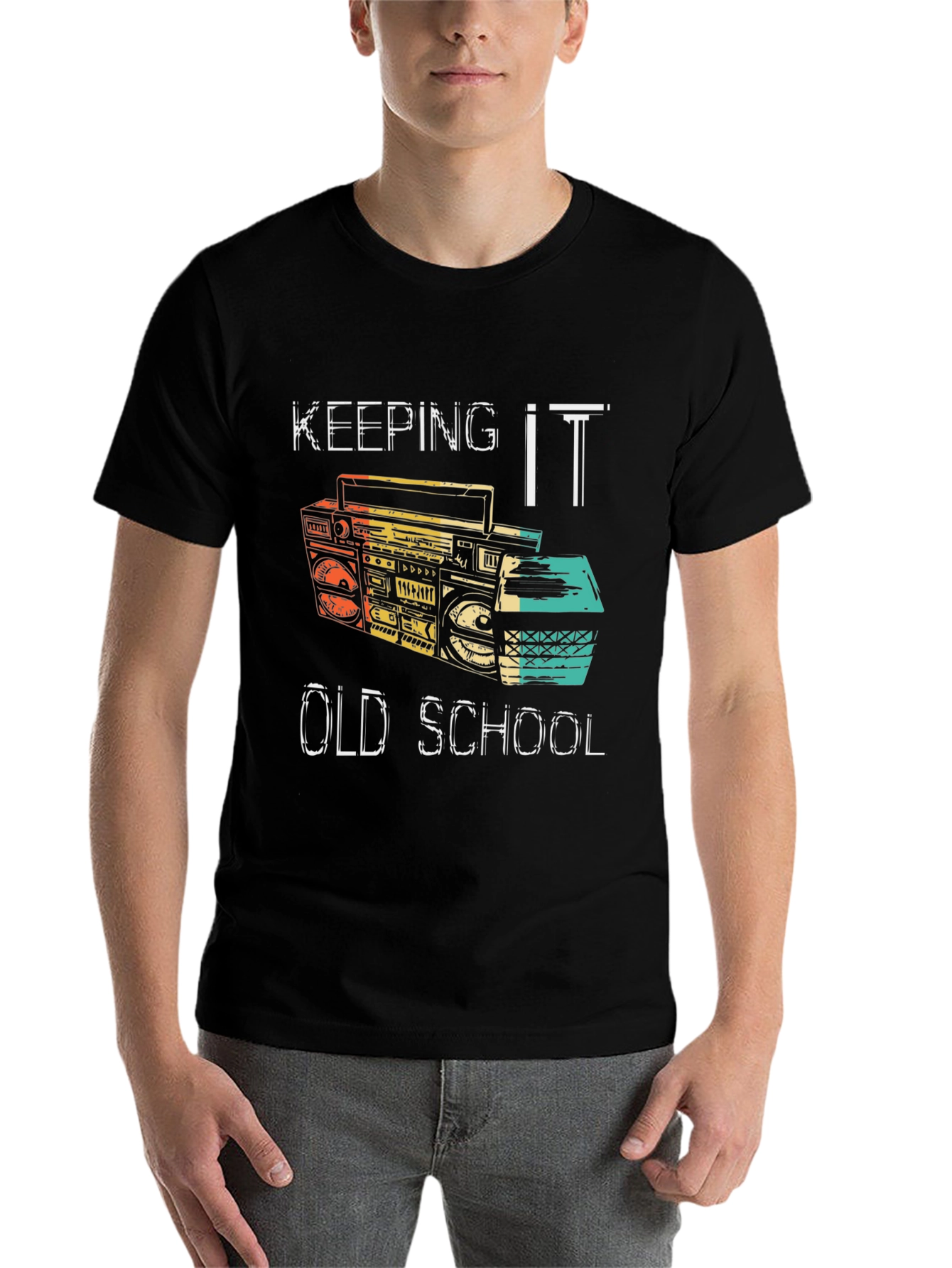 Black Keeping it Old School Retro Boombox Black T-Shirt view 7