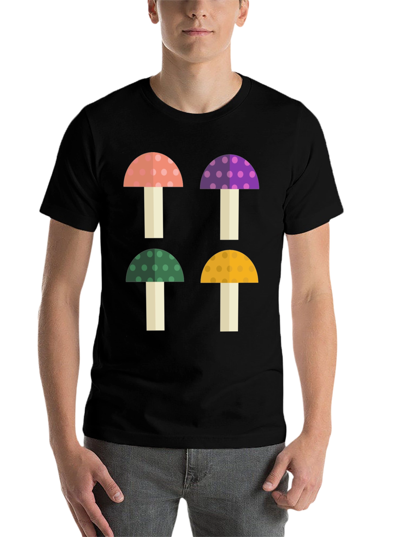 Black Funky Mushroom Graphic Tee - Novelty Shirt view 7