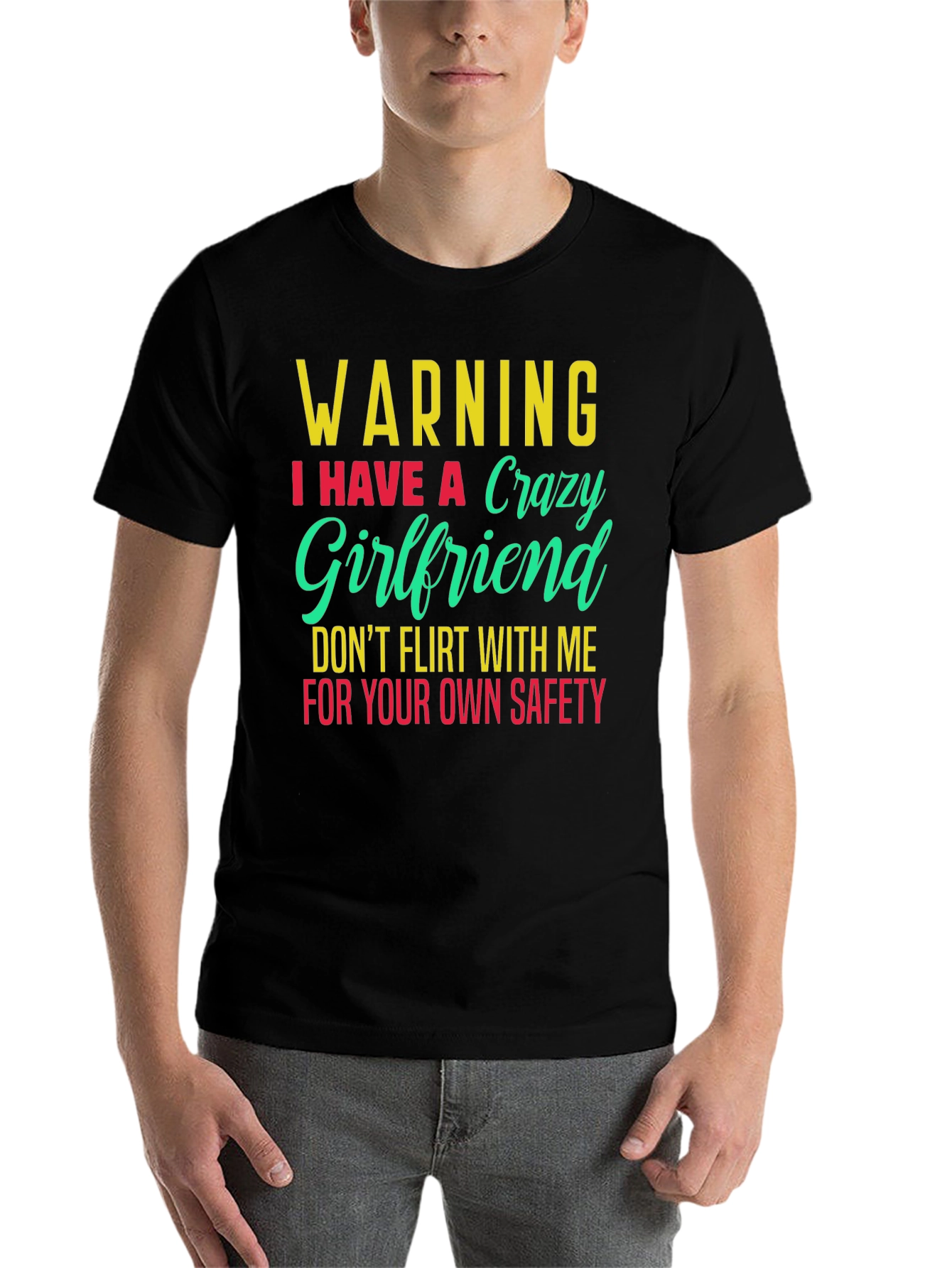 Black Warning Crazy Girlfriend Men's T-Shirt view 7