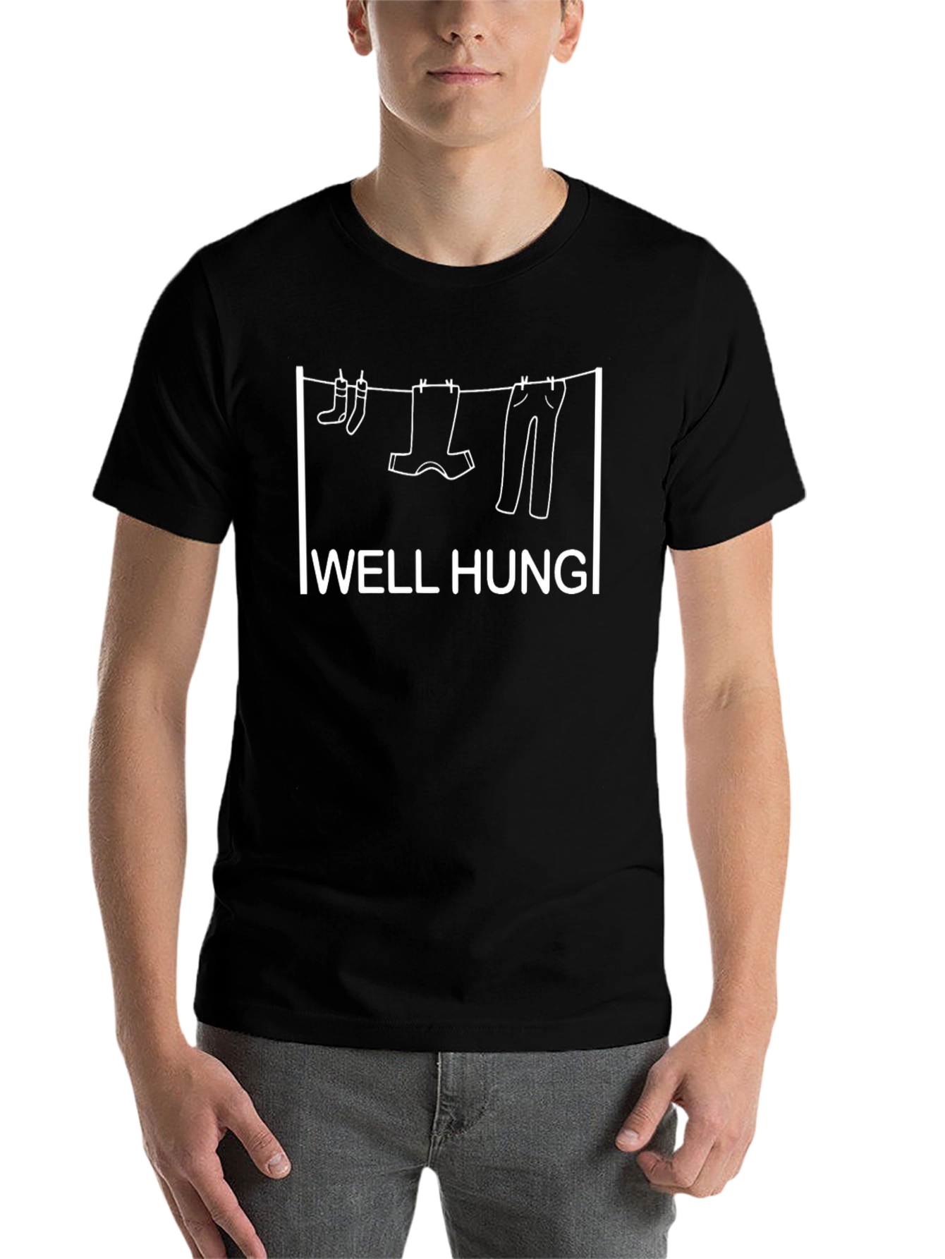 Black Well Hung Graphic T-Shirt - Funny Clothing Line Tee view 7