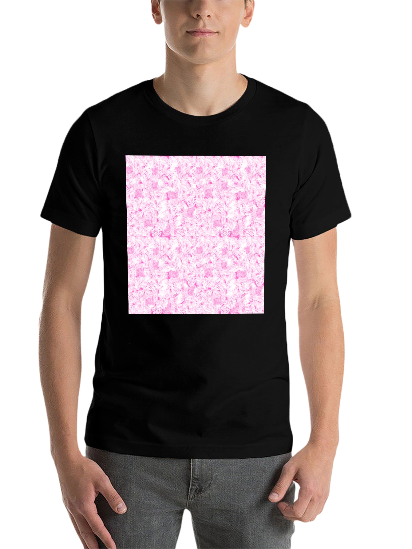 Black Black Tee with Pink Floral Pattern view 7