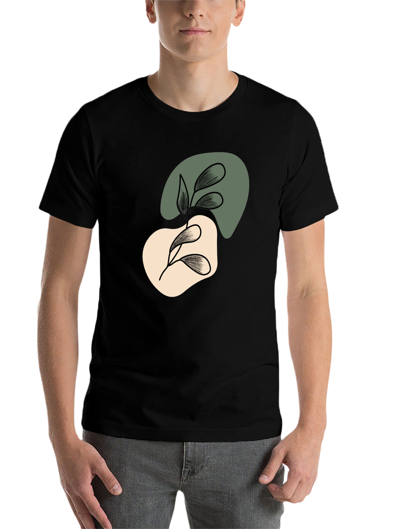 Abstract Leaf Graphic Black T-Shirt - 7