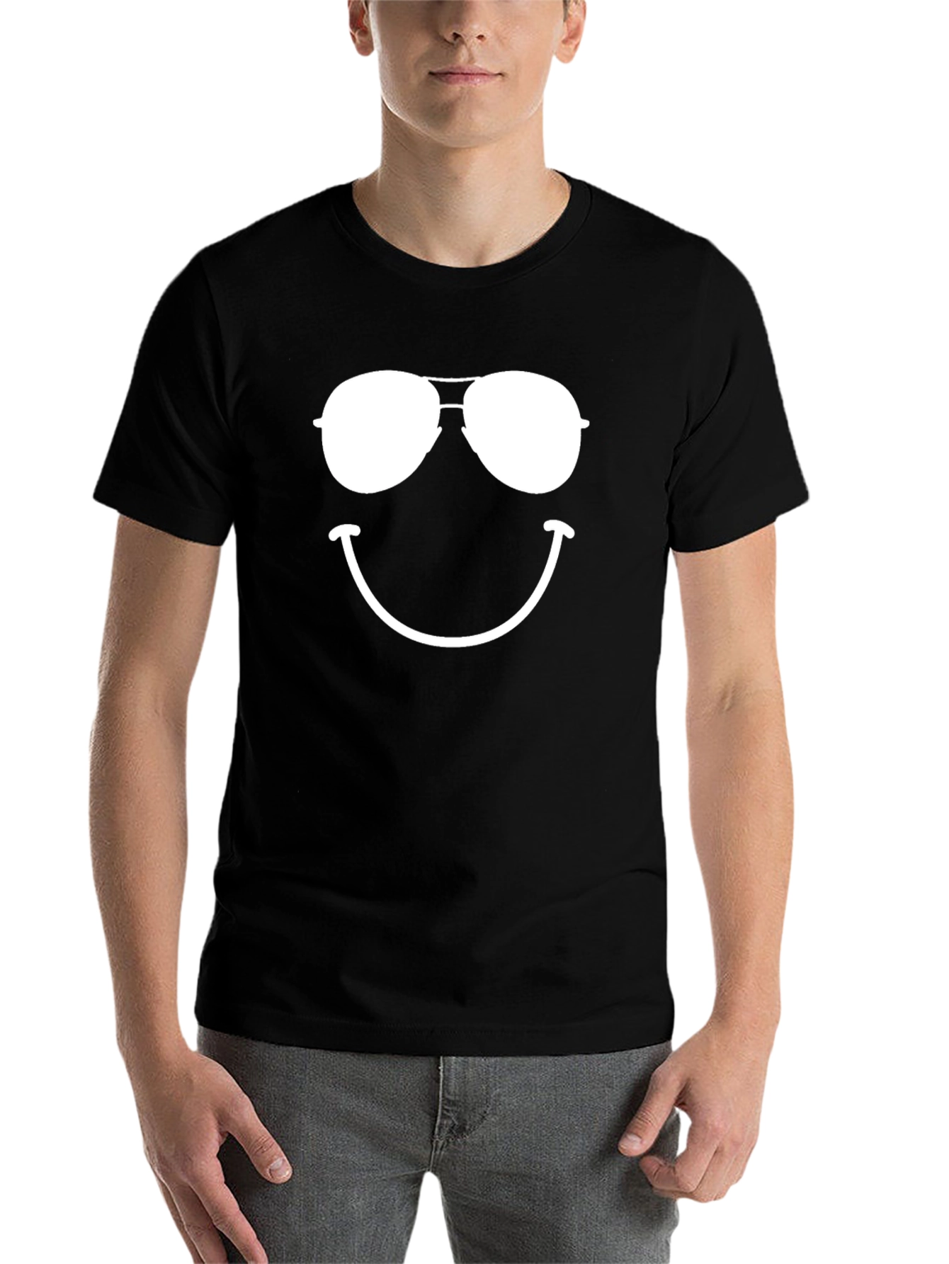 Black Cool Aviator Smiley Face T-Shirt view 7