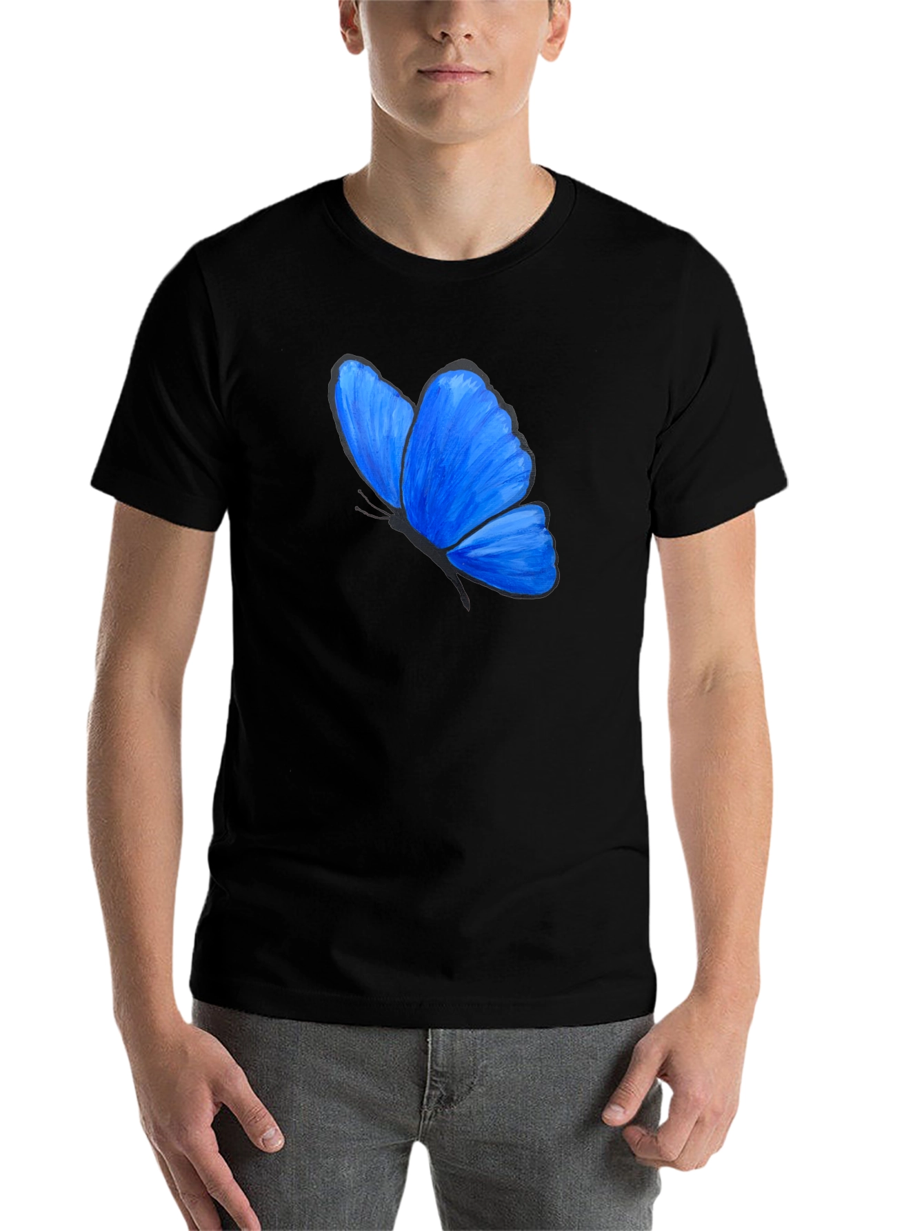 Black Blue Butterfly Graphic T-Shirt - Unisex view 7
