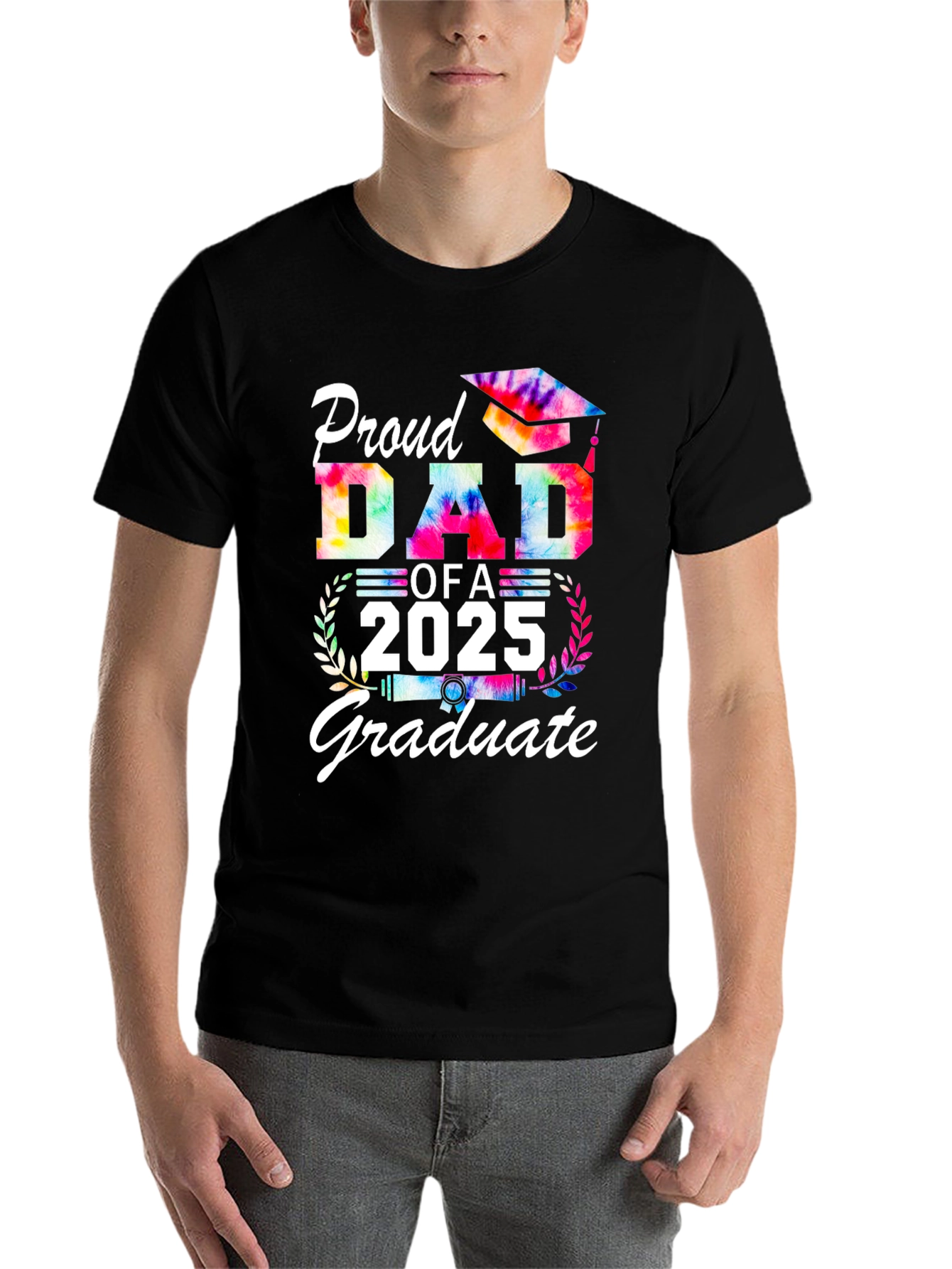 Black Proud Dad of a 2025 Graduate Tie-Dye T-Shirt view 7