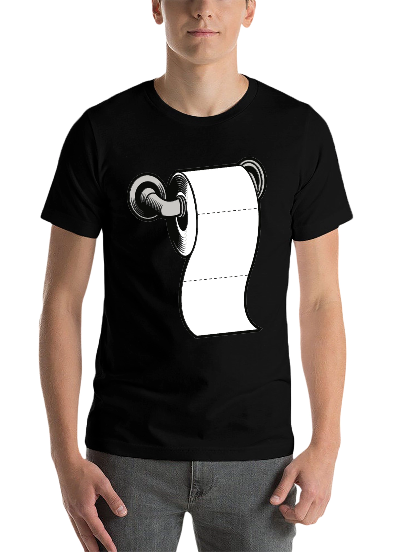 Black Toilet Paper Humor Tee - Black Cotton Blend Shirt view 7