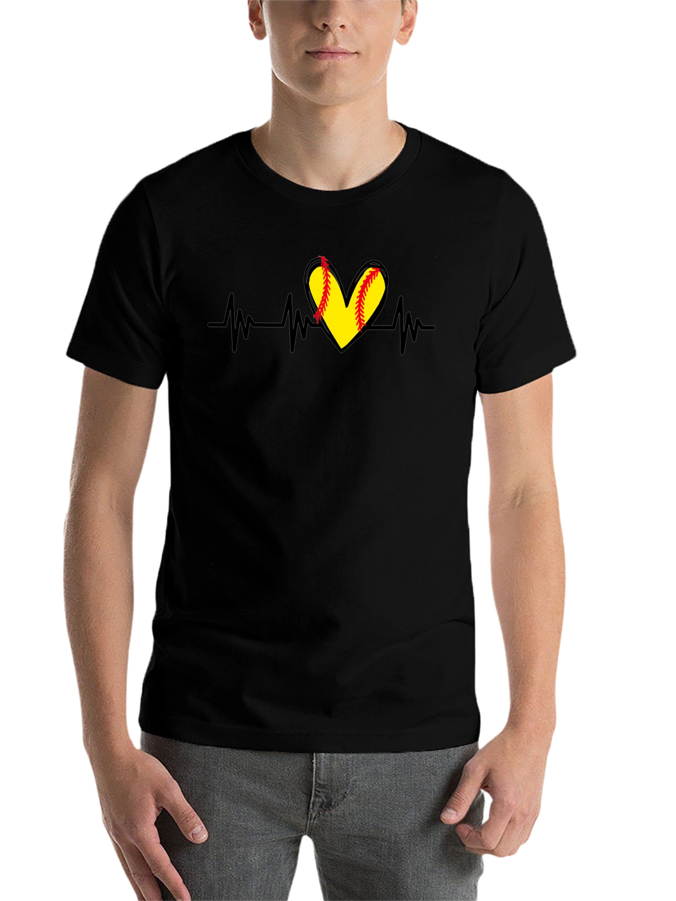Black Softball Heartbeat T-Shirt - Black view 7