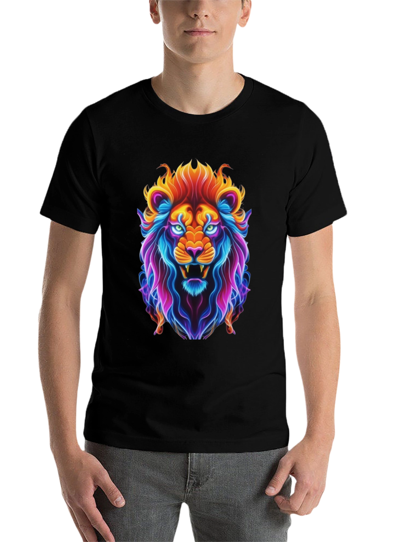 Black Neon Lion Graphic Tee - Bold Animal Print view 7