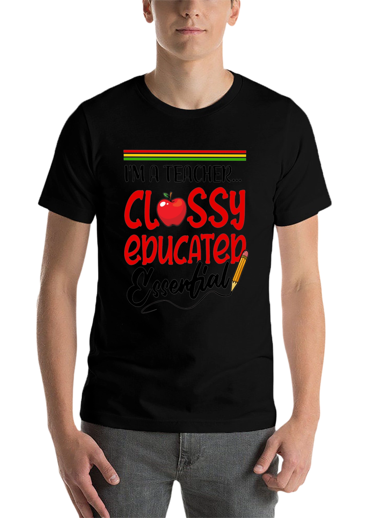 Black Teacher Glossy Educated Essential T-Shirt view 7