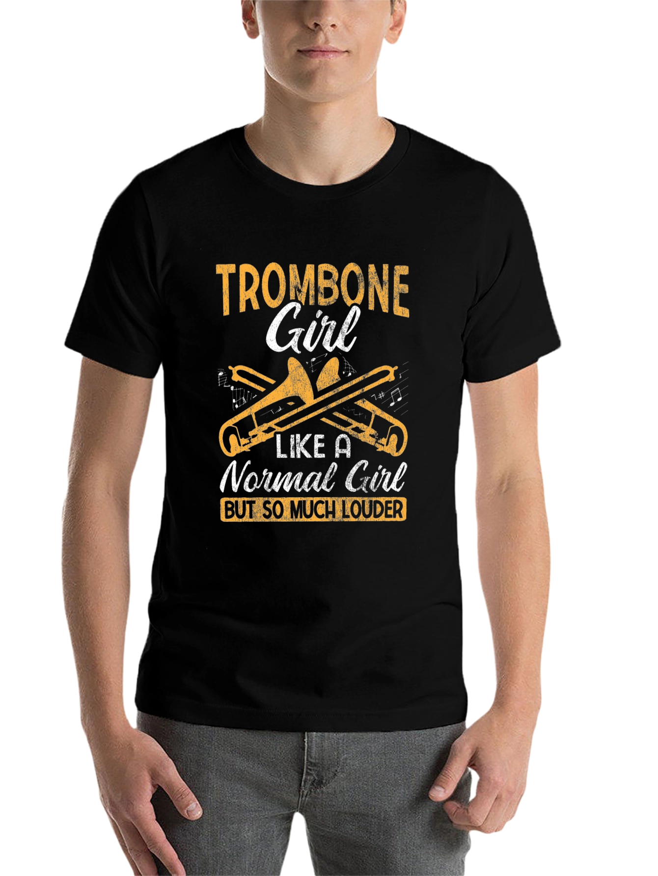 Black Trombone Girl Graphic Tee - Musician's Humor T-Shirt view 7