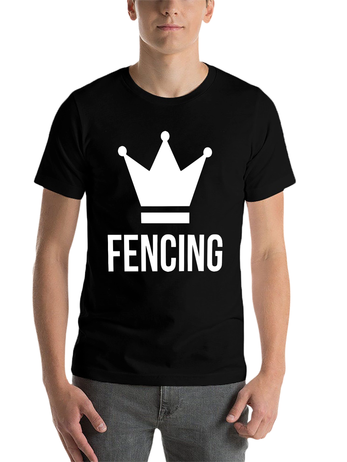 Black Fencing Crown Graphic Tee - Black Cotton T-Shirt view 7