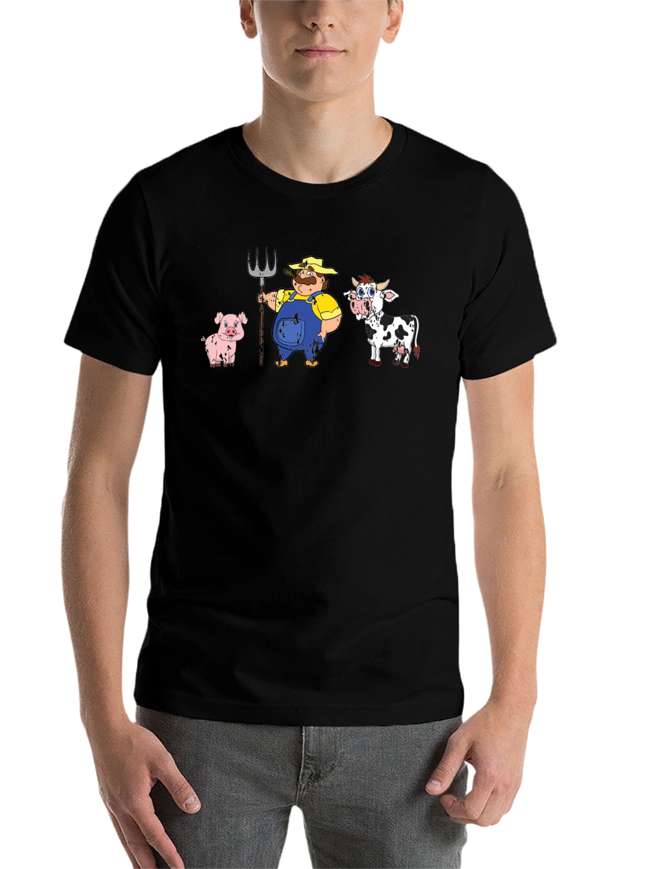 Black Cartoon Farm Animals T-Shirt view 7