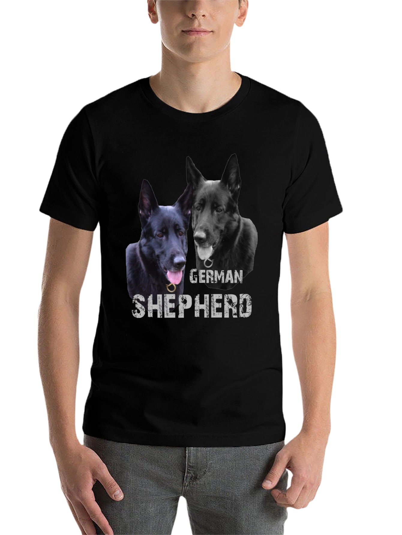 Black German Shepherd Dog Graphic Print Black T-Shirt view 7