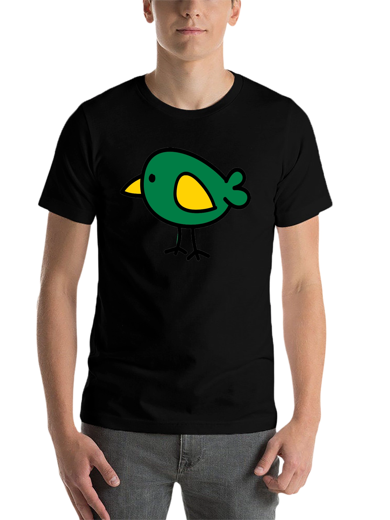 Black Cute Bird Graphic Tee - Black Cotton Casual T-Shirt view 7