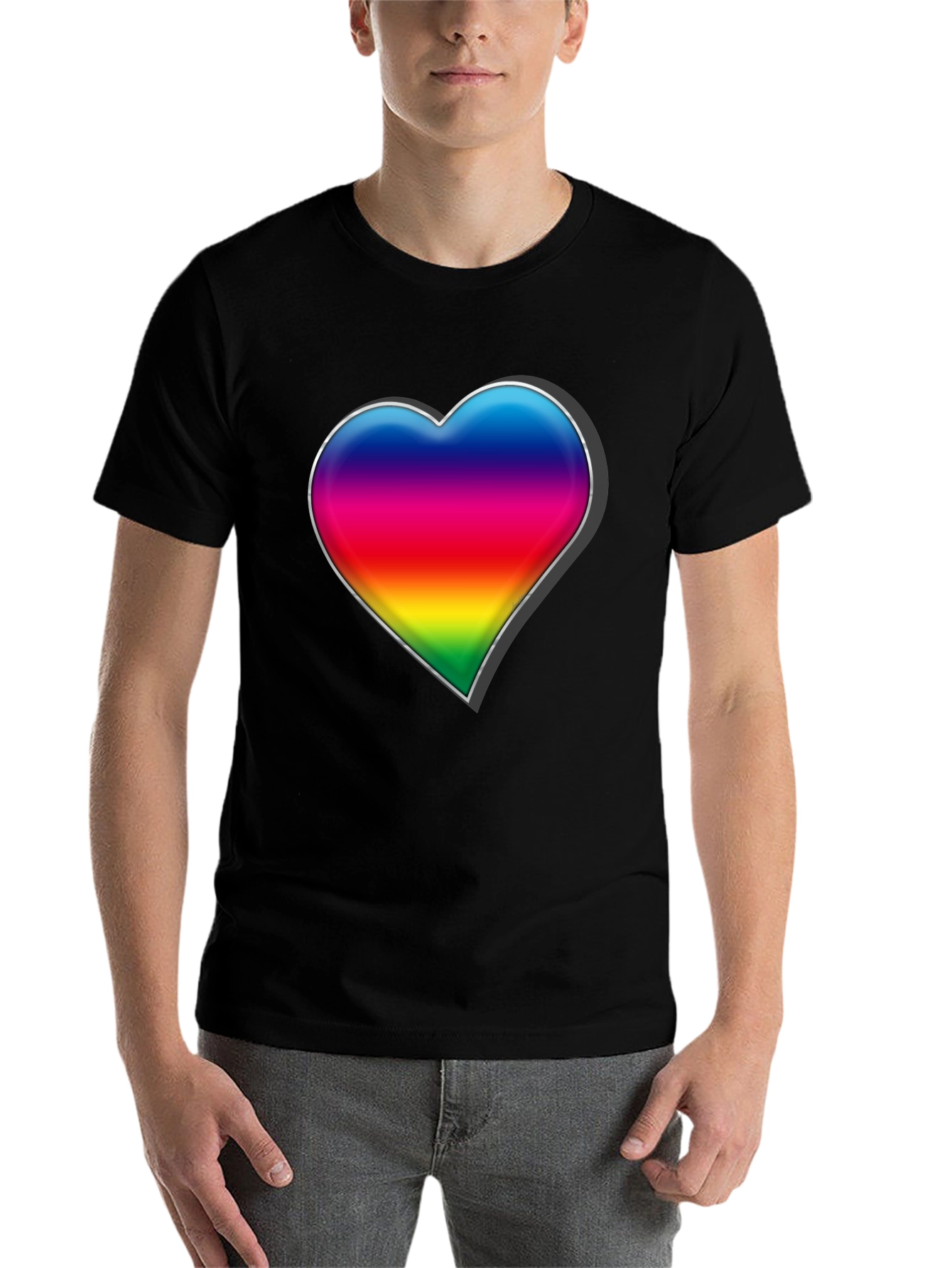 Black Rainbow Heart Graphic Tee - Black Cotton Blend Shirt view 7