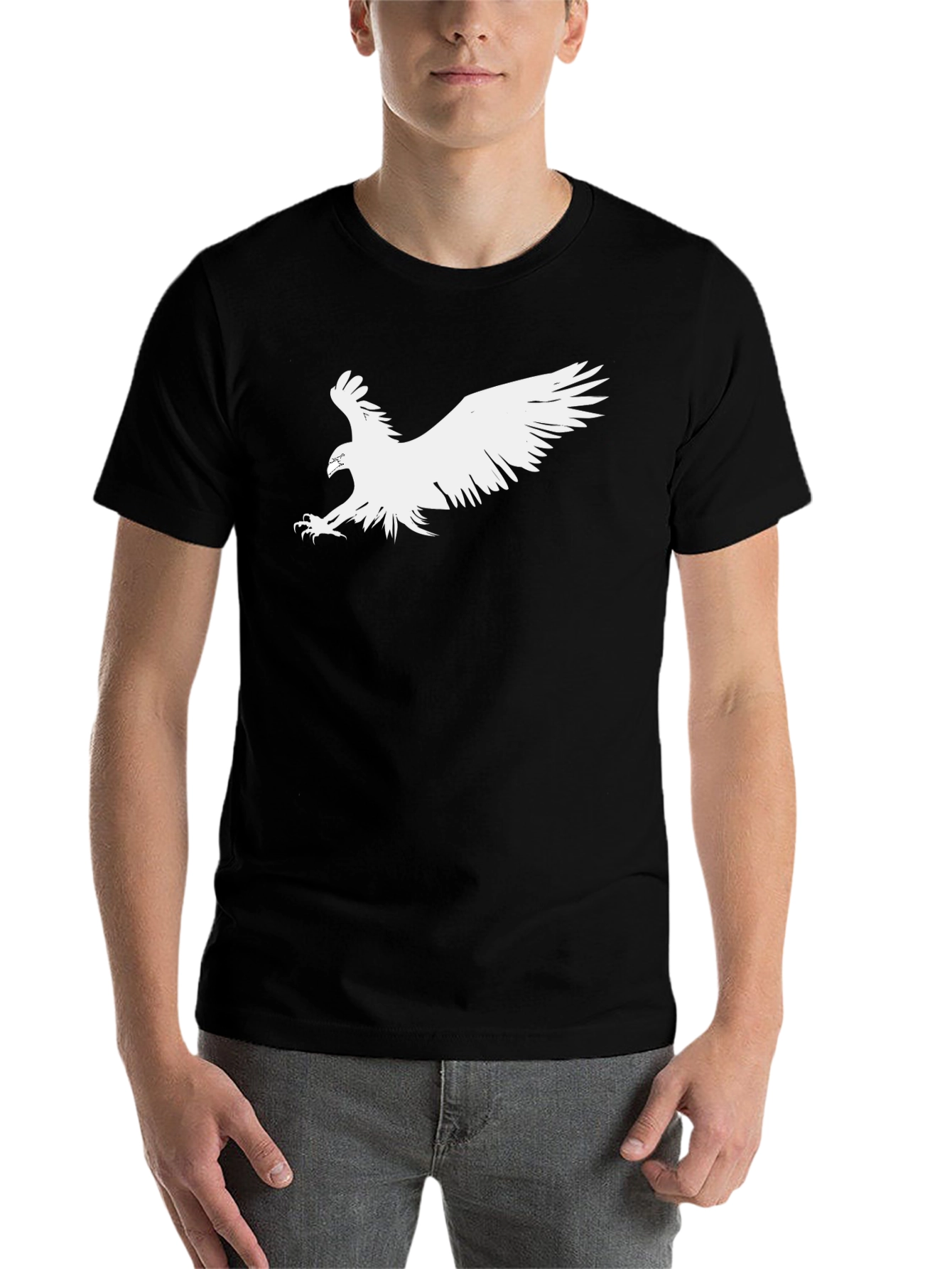Black Eagle Graphic Tee - Bold Black Cotton T-Shirt view 7