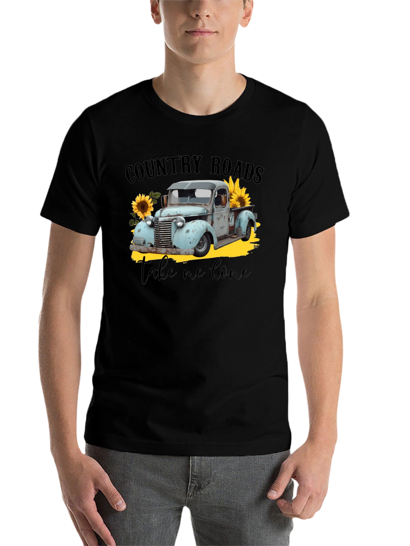 Country Roads Take Me Home Black Graphic Tee - 7