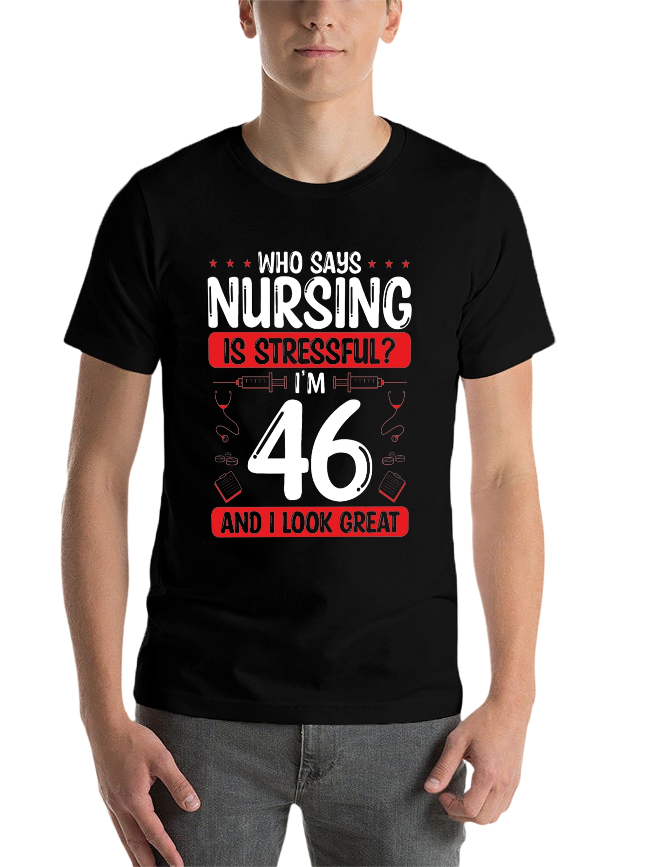 Black Funny Nursing 46th Birthday T-Shirt view 7