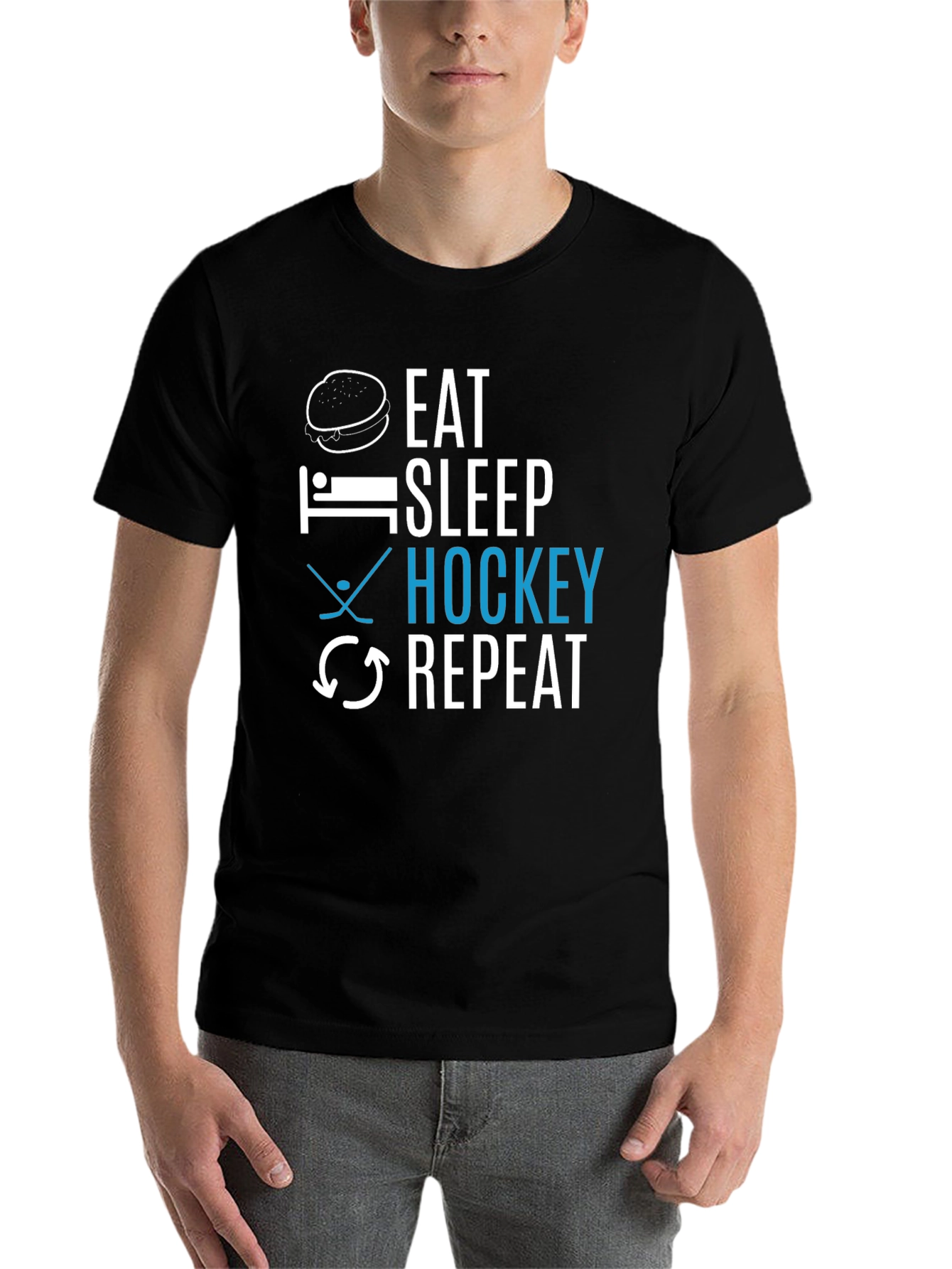 Black Eat Sleep Hockey Repeat Graphic Tee view 7