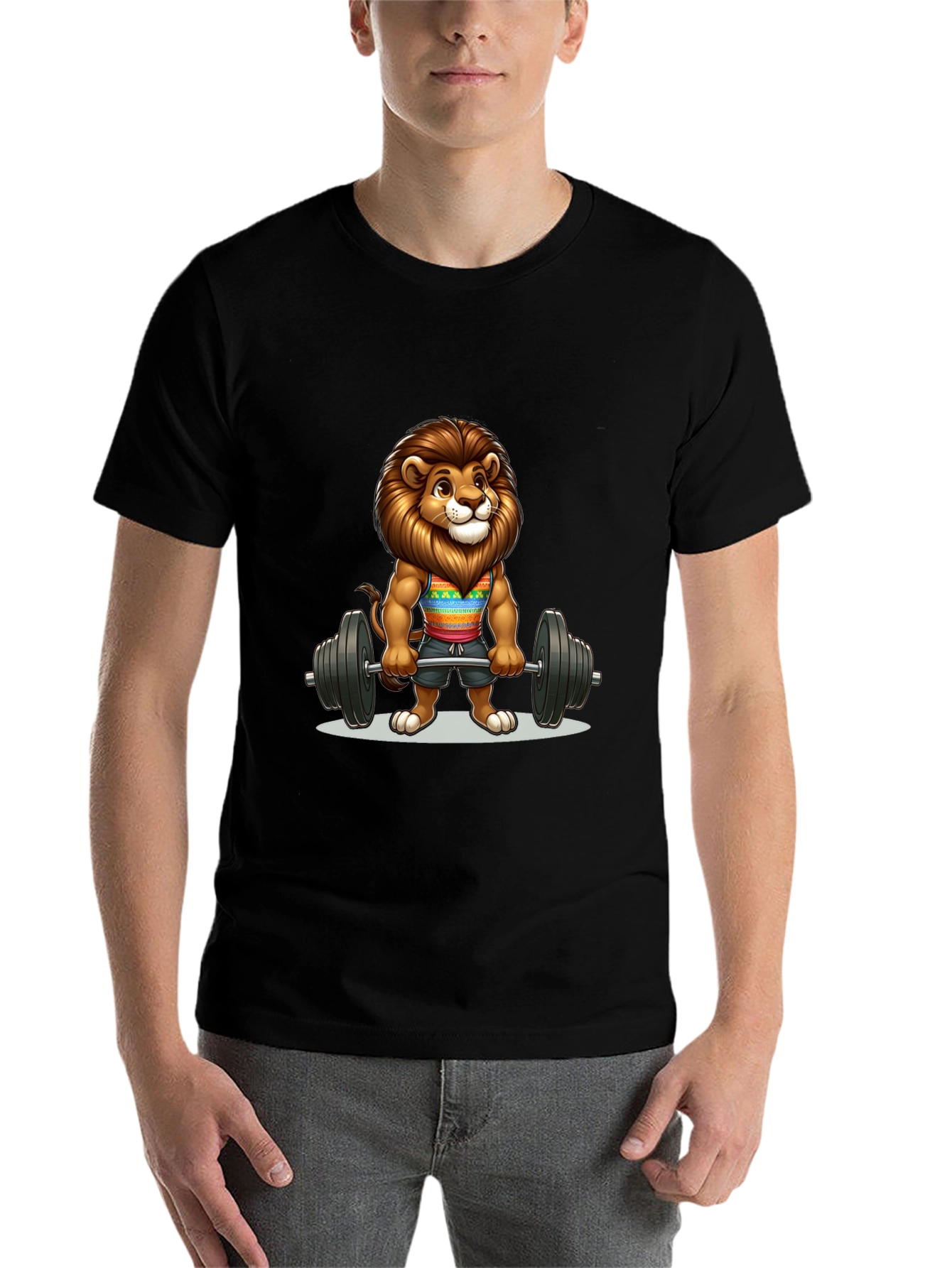 Black Lion Gym T-Shirt - Cartoon Animal Workout Tee view 7
