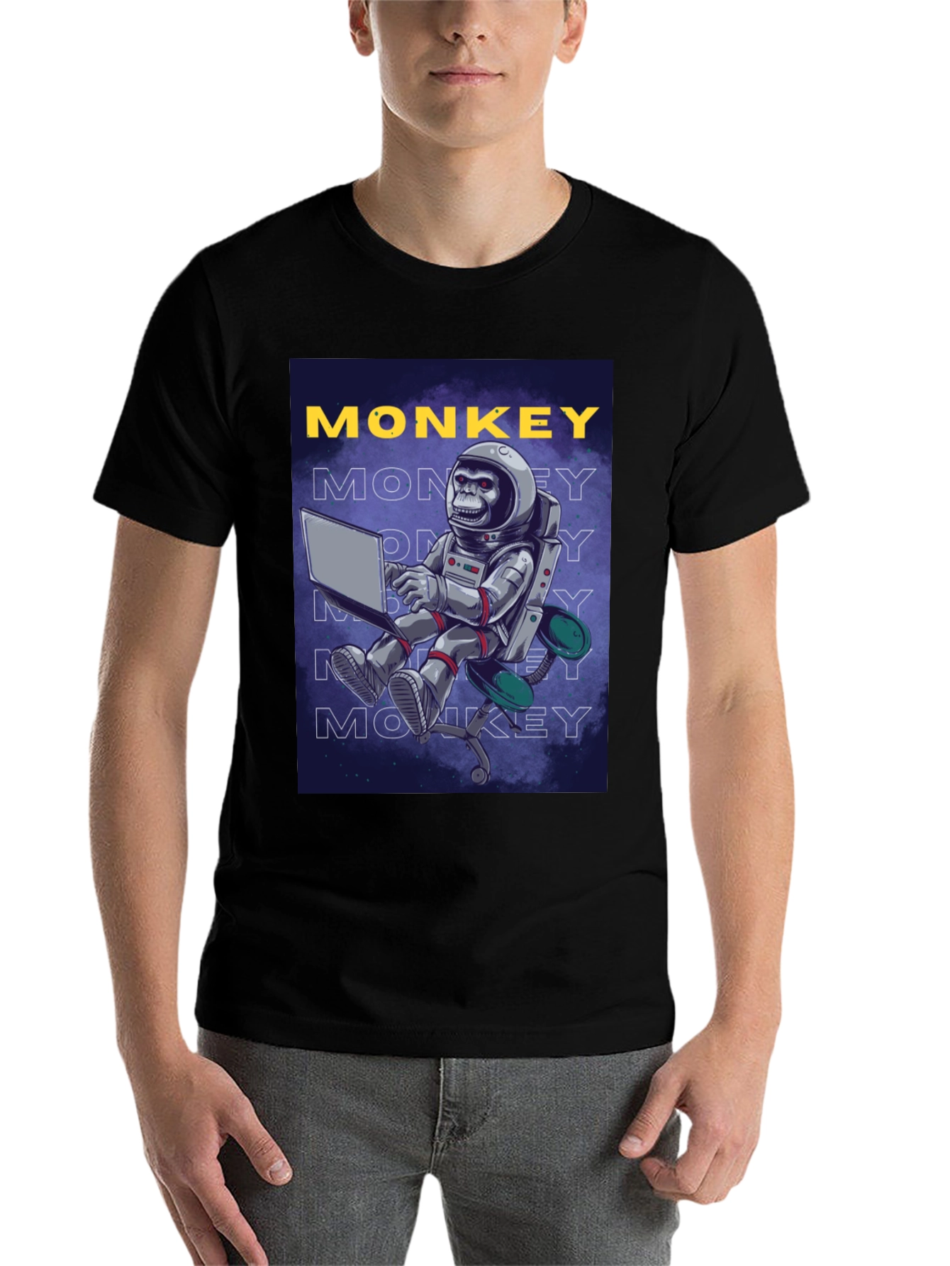 Black Monkey Astronaut Graphic Tee - Novelty Design view 7