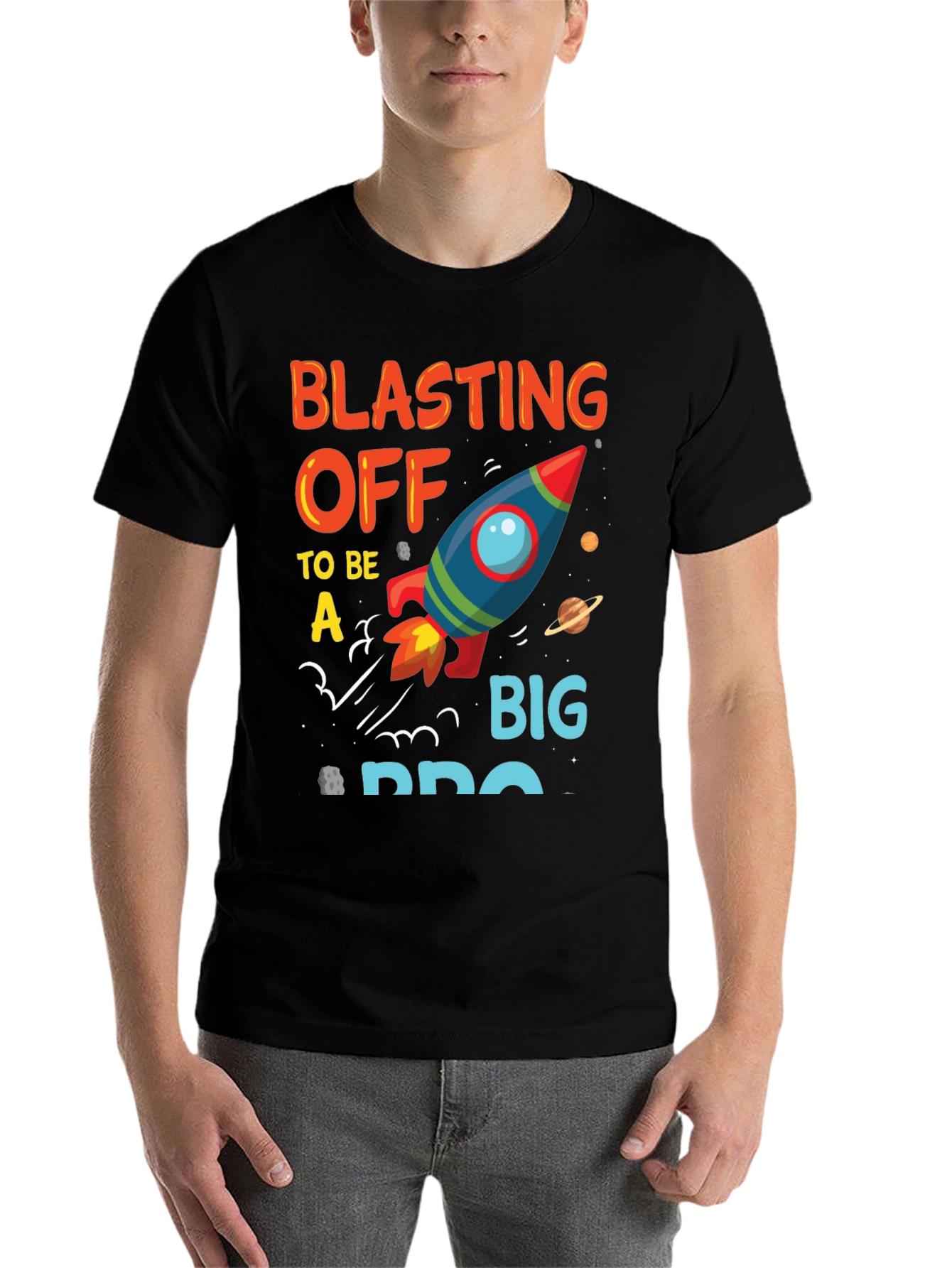 Black Blasting Off to Be a Big Bro T-Shirt view 7