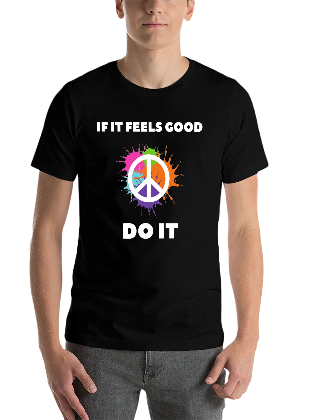 Black If It Feels Good Peace Sign Graphic T-Shirt view 7
