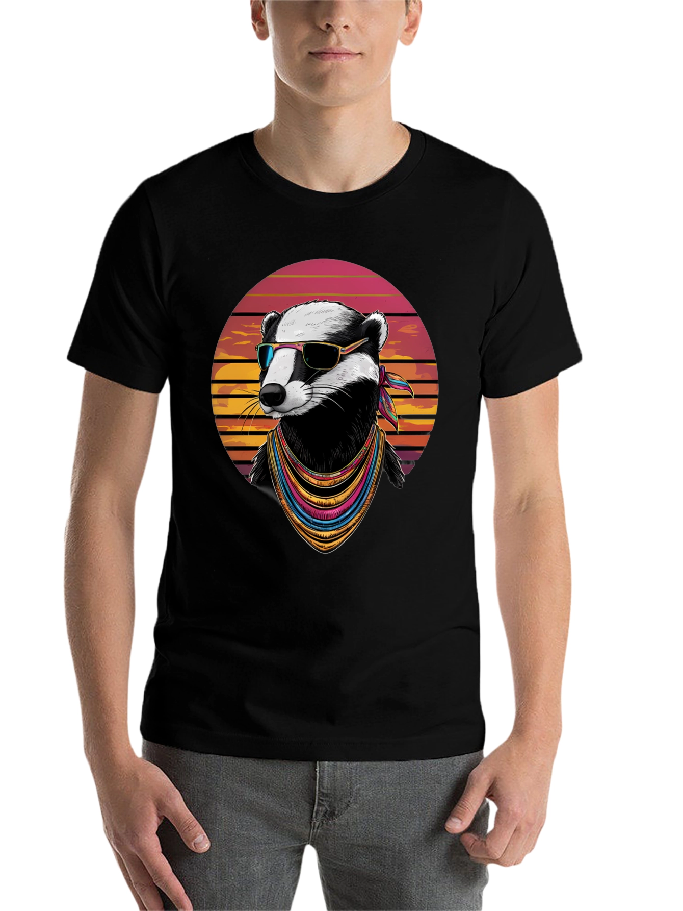 Black Cool Badger Graphic Tee - Retro Animal Shirt view 7