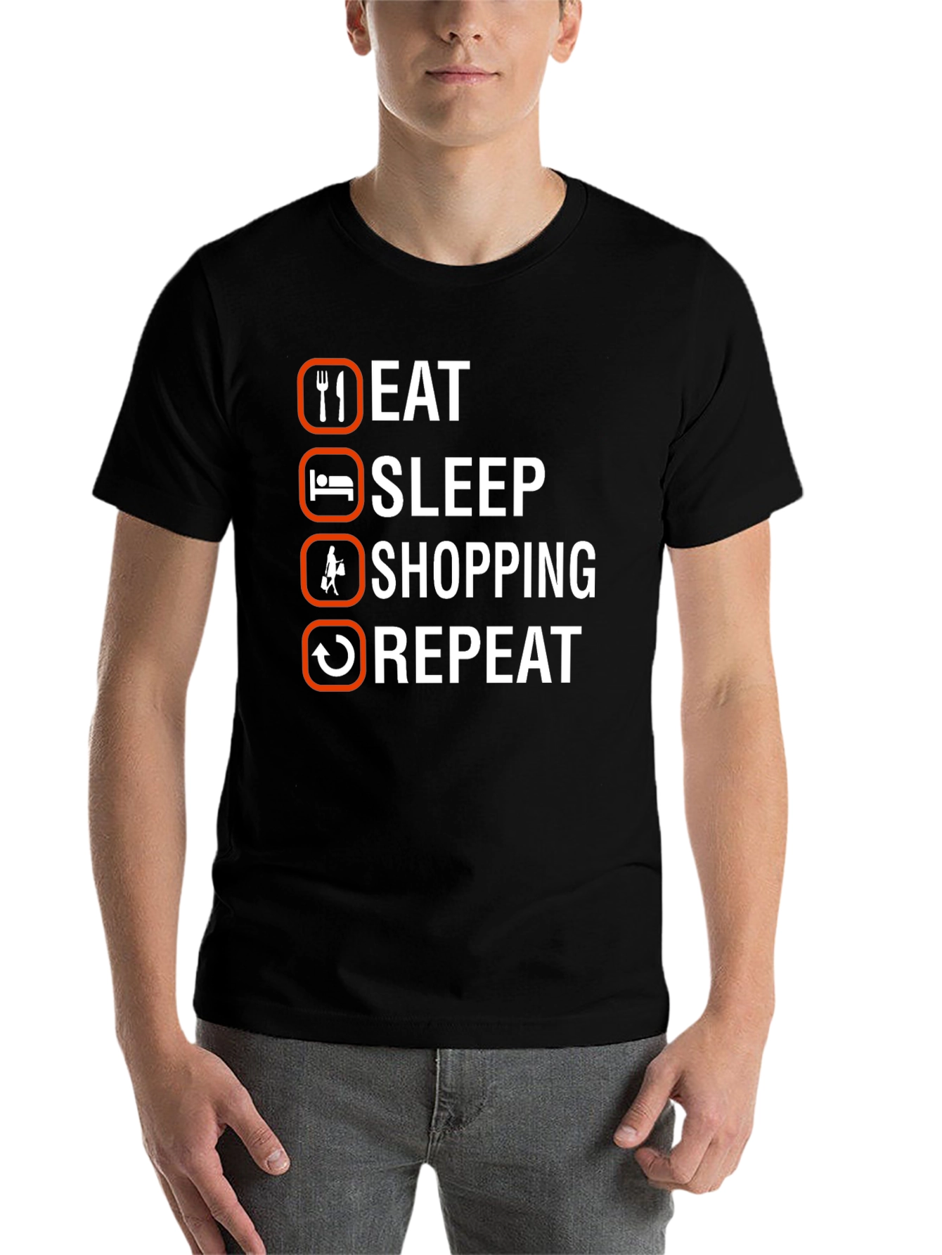 Black Eat Sleep Shopping Repeat T-Shirt view 7