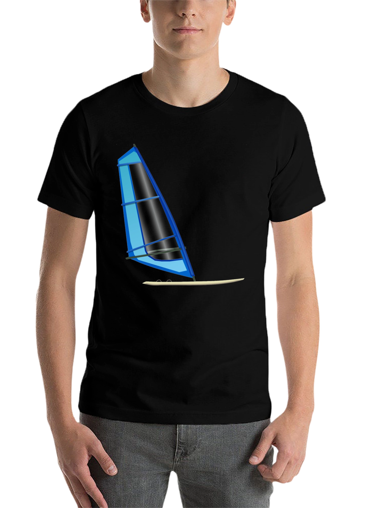 Black Windsurf Graphic Tee - Black Cotton T-Shirt view 7