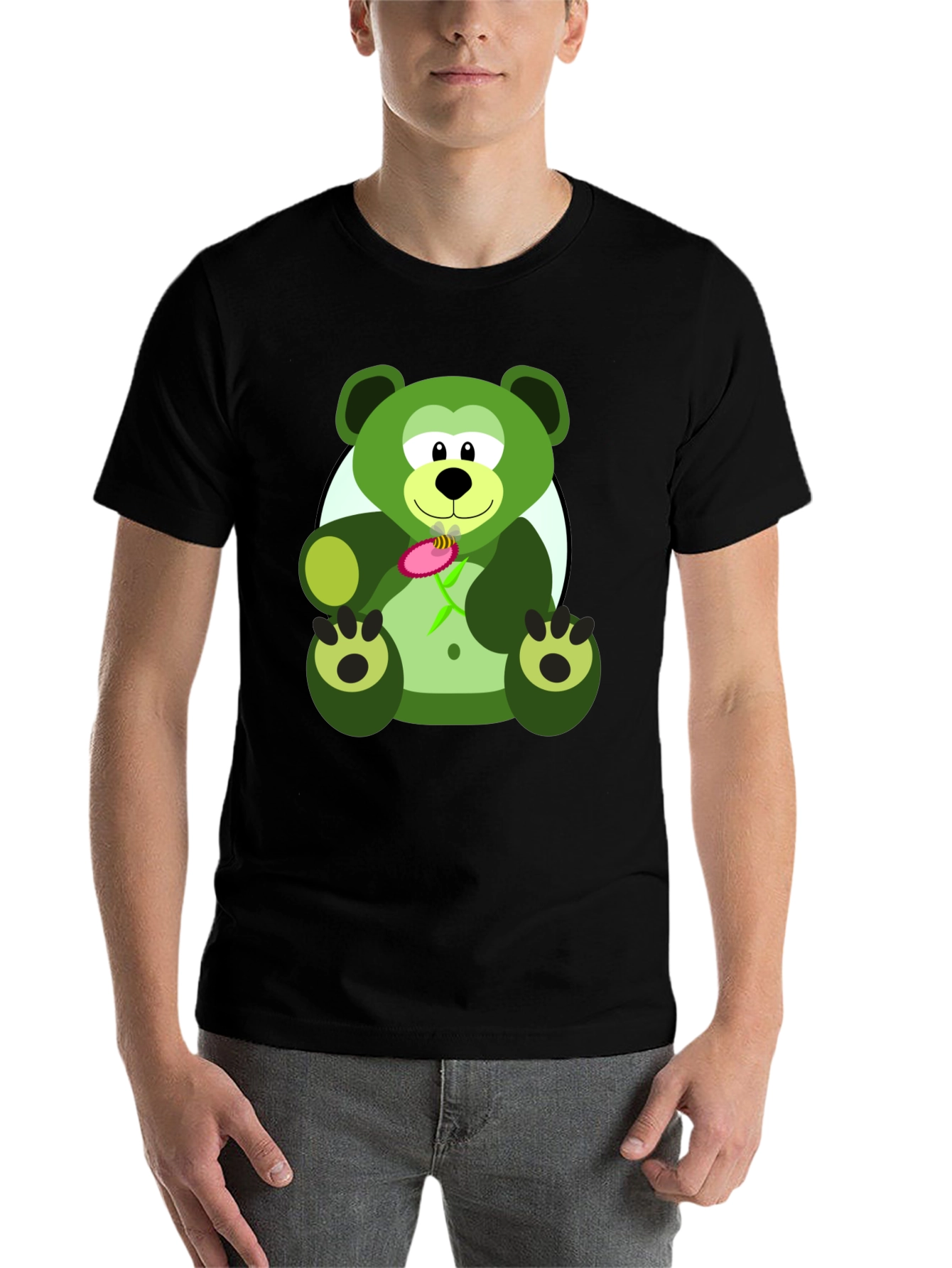 Black Green Bear Graphic Tee - Men's Black T-Shirt view 7