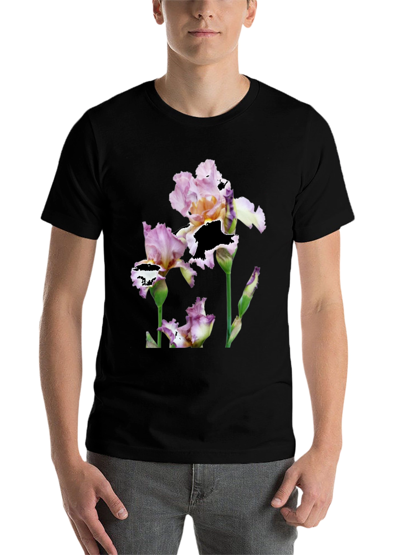 Black Floral Iris Graphic Print Black T-Shirt view 7