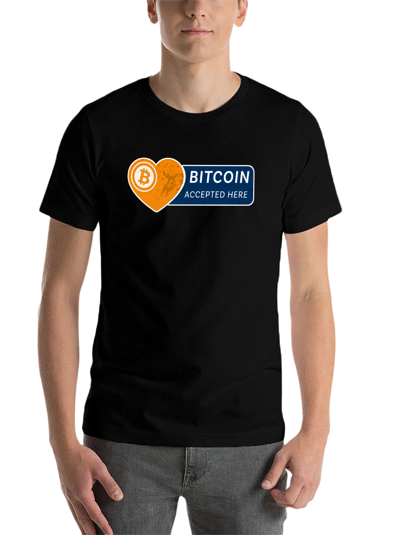 Black Bitcoin Accepted Here Graphic Tee - Black Cotton T-Shirt view 7