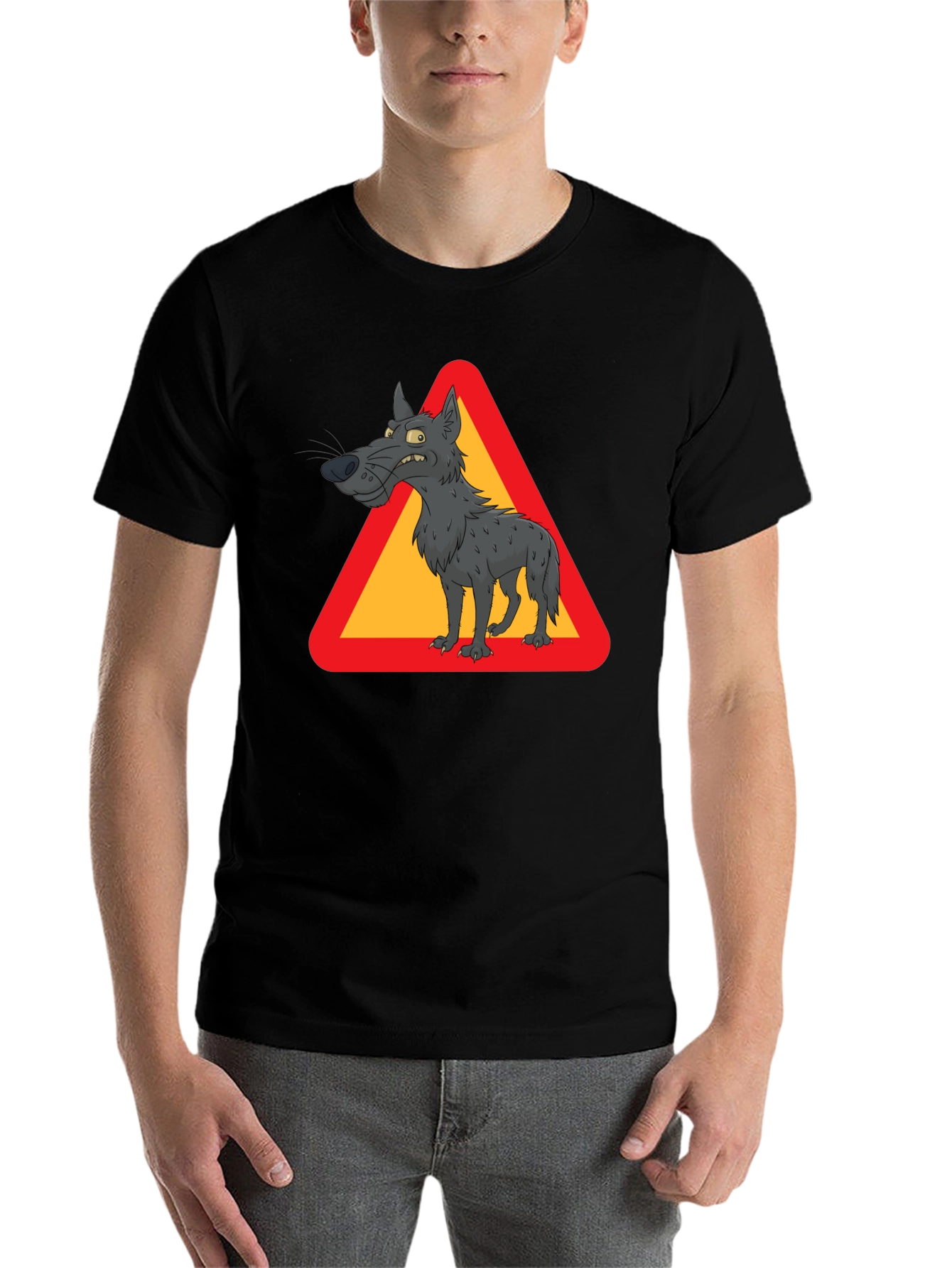 Black Wolf Warning Sign Black T-Shirt view 7
