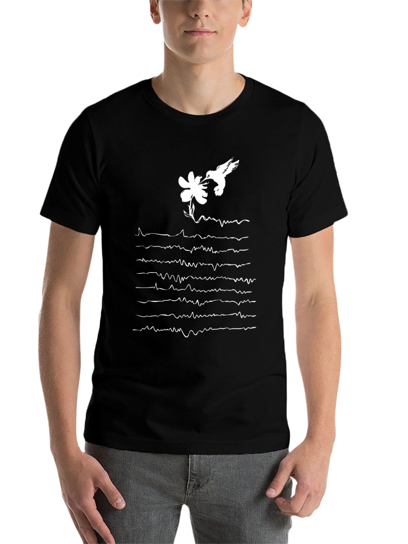 Black Hummingbird & Floral Pulse T-Shirt view 7