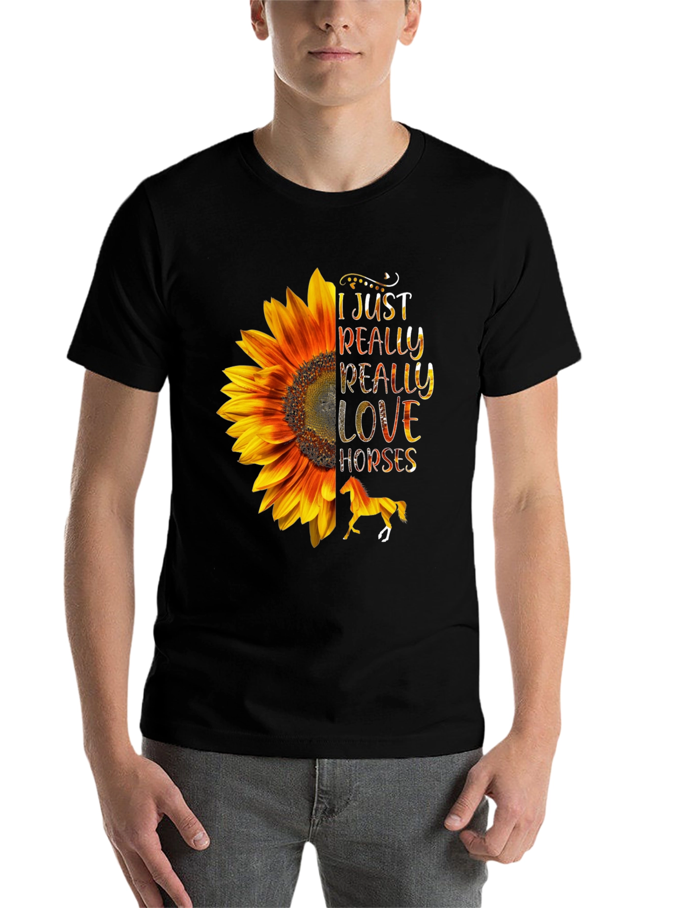 Black Sunflower Horse Lover T-Shirt - Soft & Stylish view 7