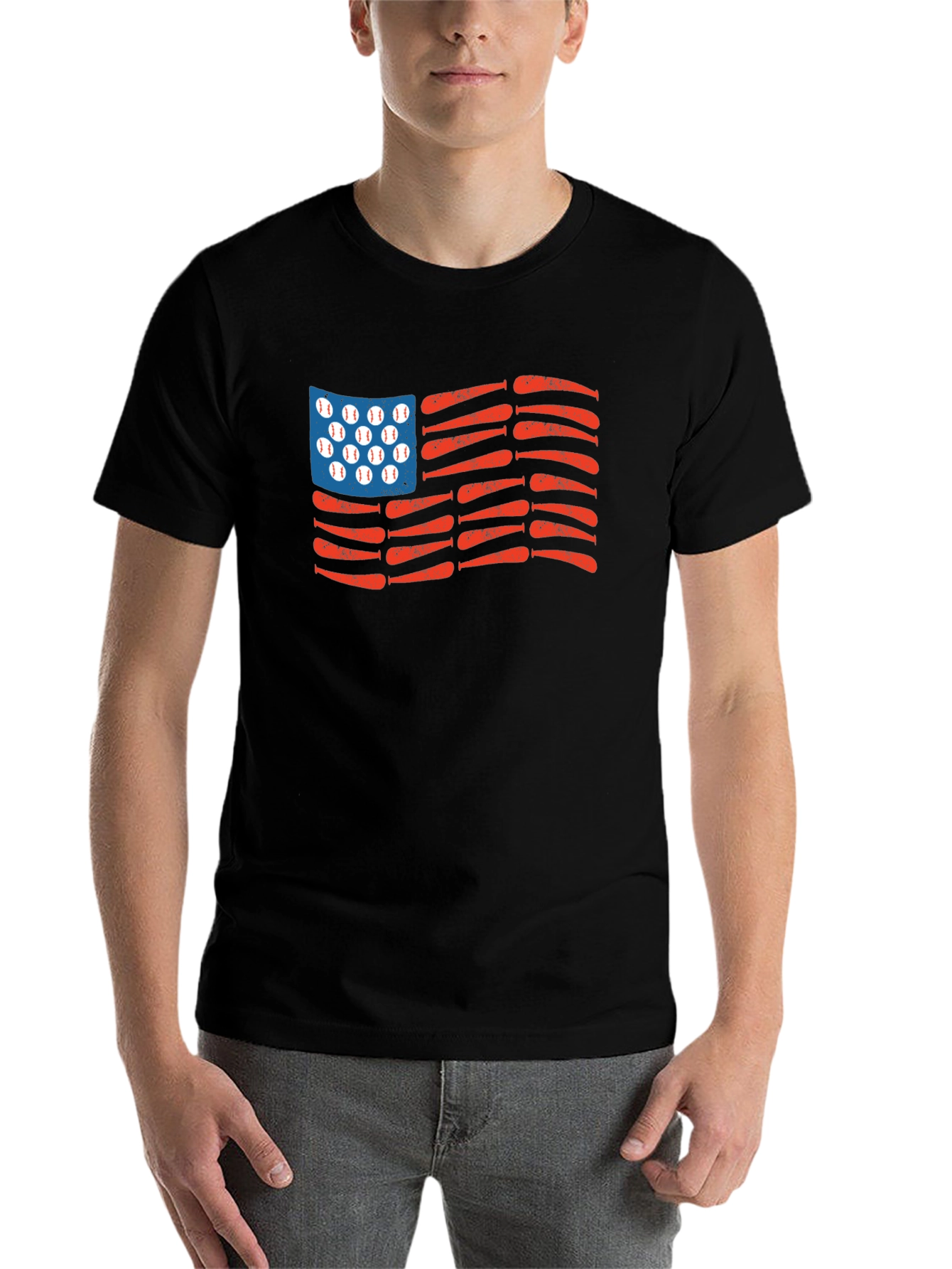 Black American Baseball Flag T-Shirt view 7