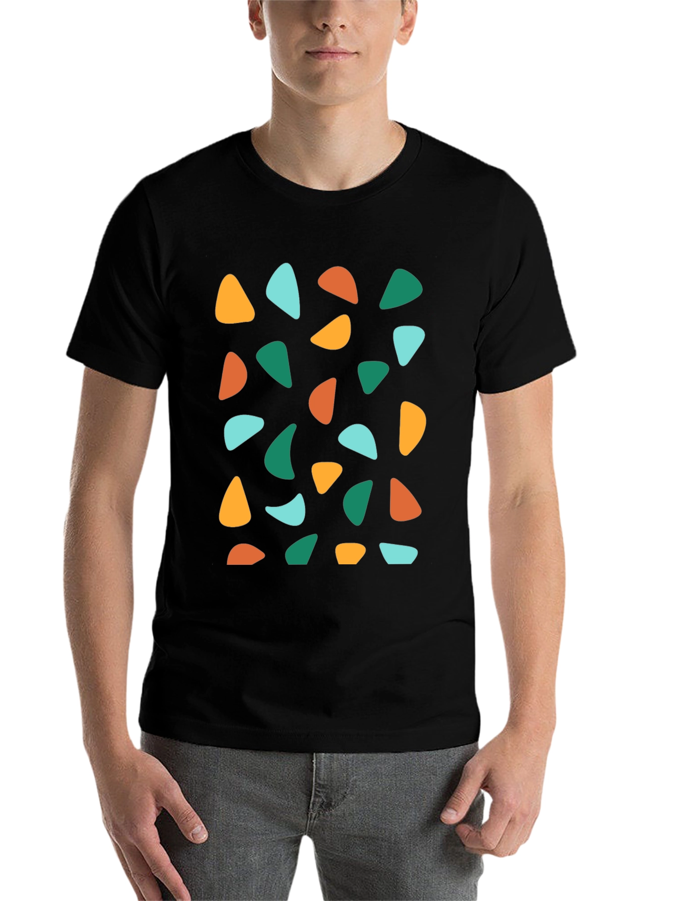 Black Retro Geometric Print Crew Neck T-Shirt view 7