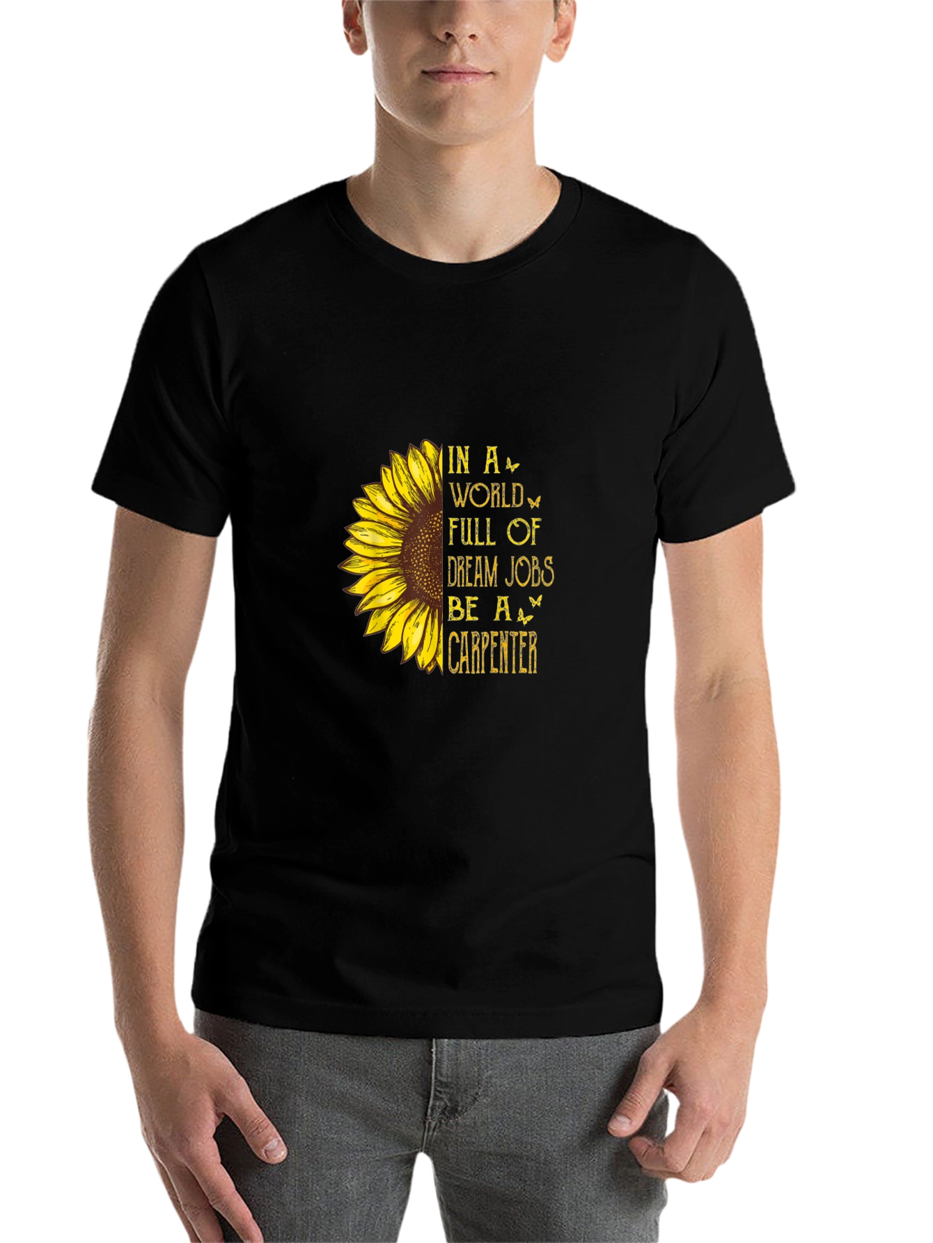 Black Carpenter Sunflower Graphic Tee - Black Cotton Blend view 7