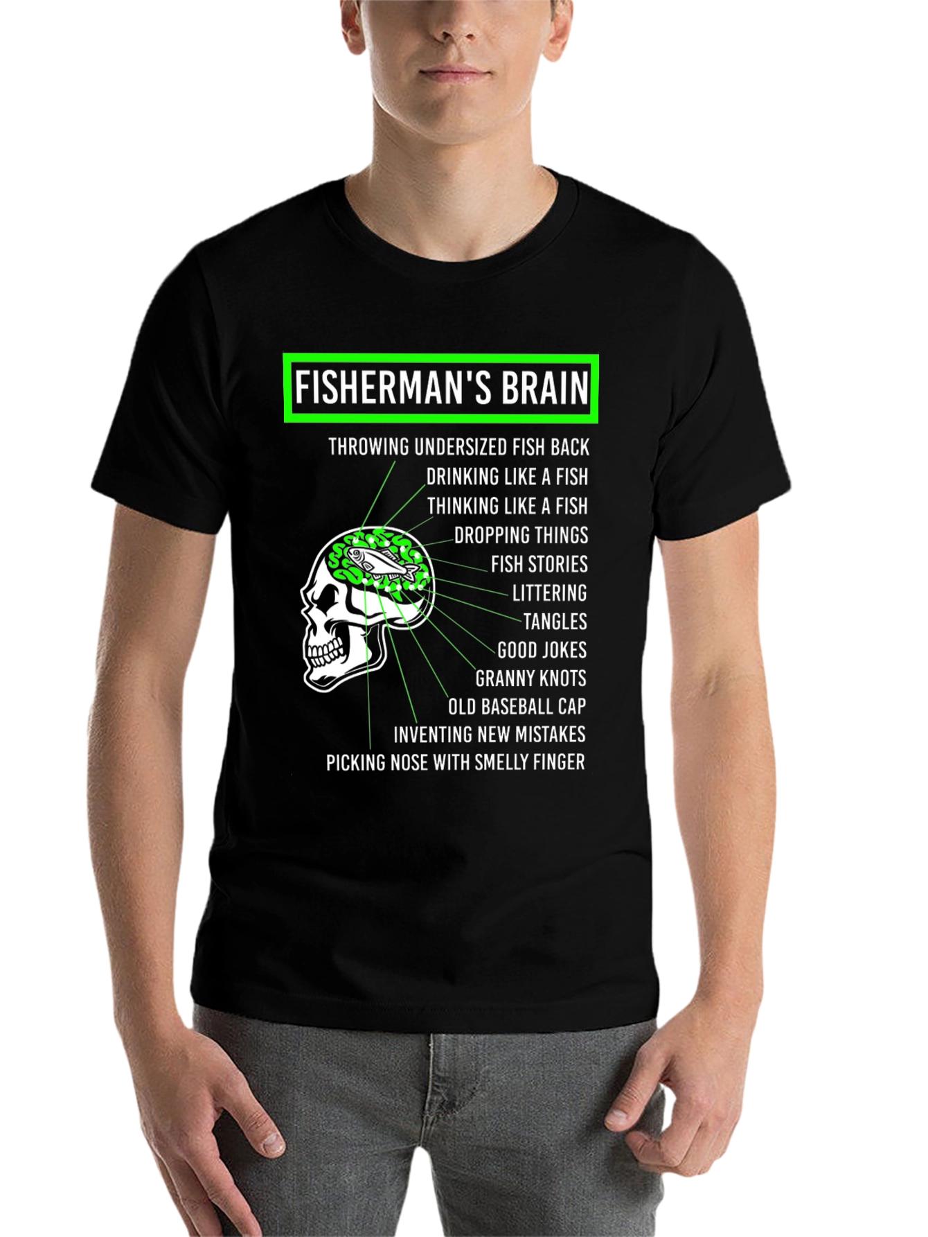 Black Fisherman's Brain Graphic Tee - Fishing Humor T-Shirt view 7