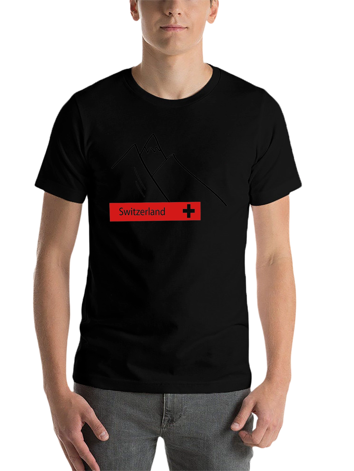 Black Switzerland Mountain Graphic Tee - Black Cotton T-Shirt view 7