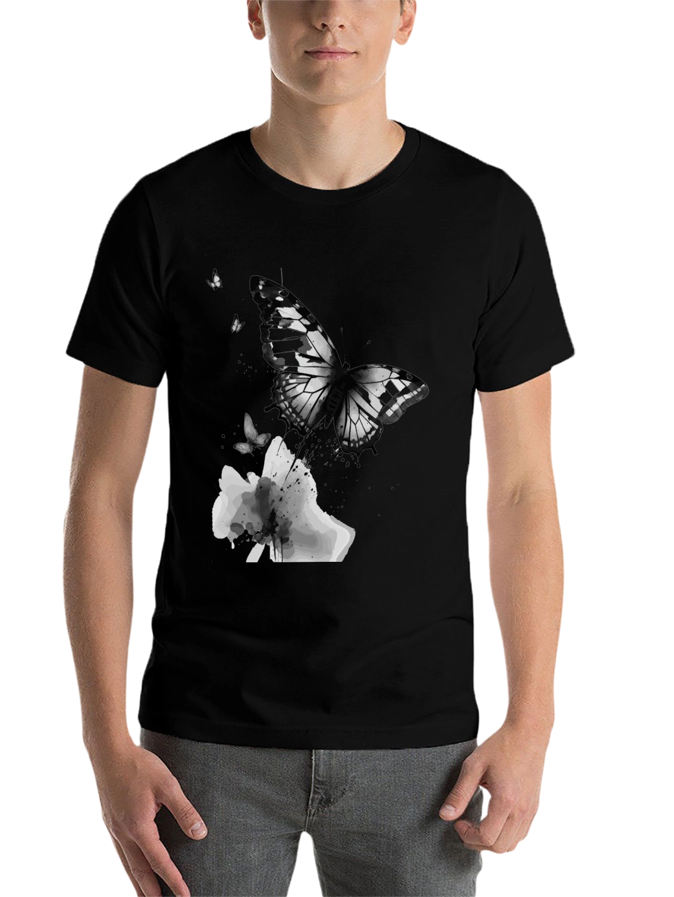 Black Butterfly Graphic Print Men's T-Shirt view 7