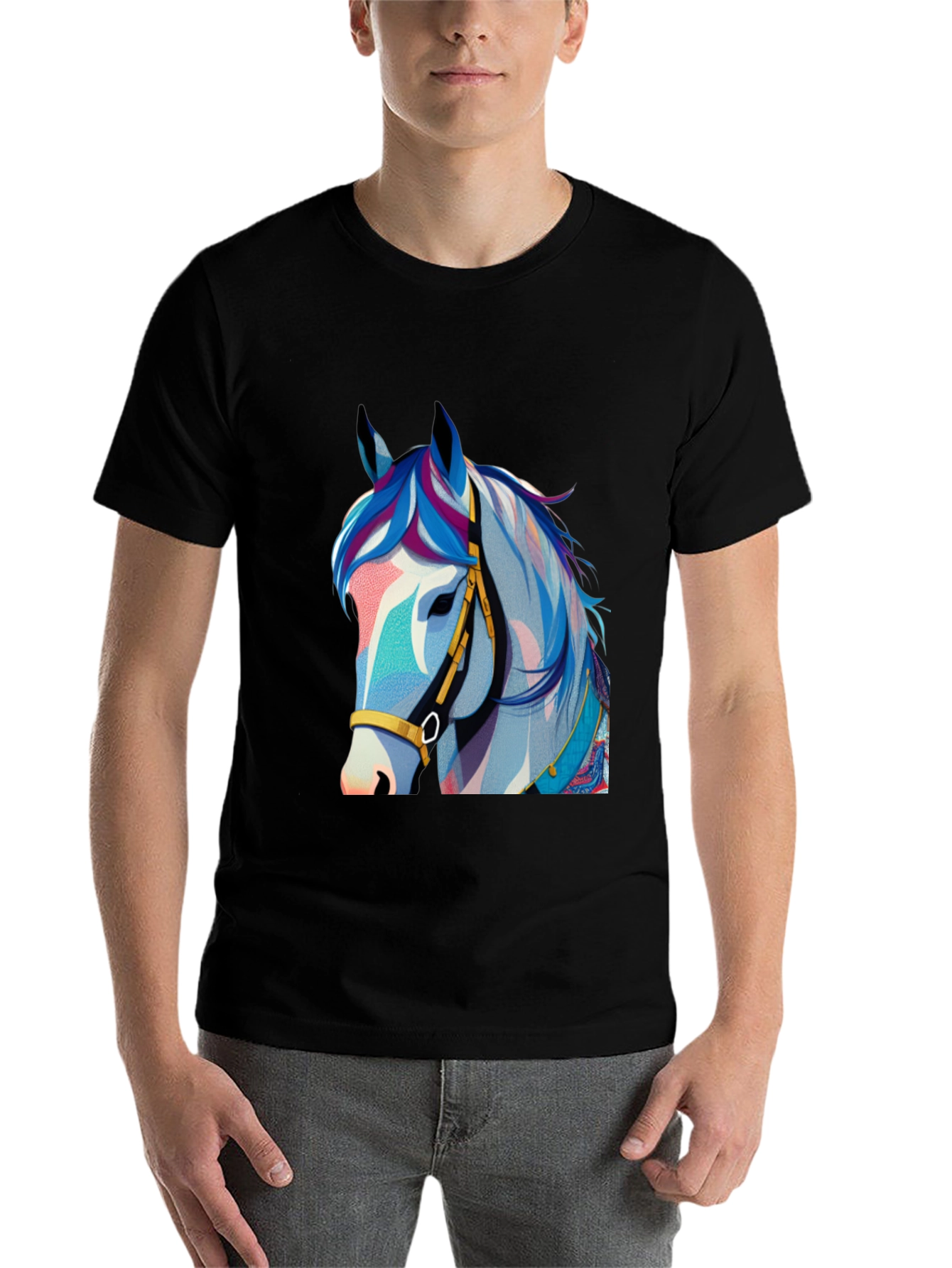 Horse Graphic Tee - Stylish Men's Black T-Shirt - 7