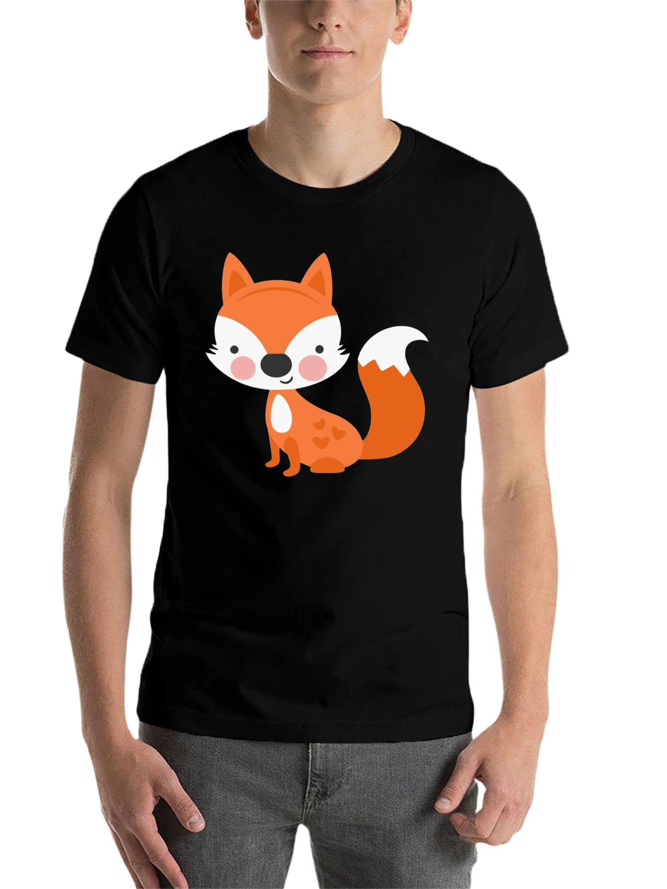 Black Cute Fox Graphic Tee - Fun & Playful Black T-Shirt view 7