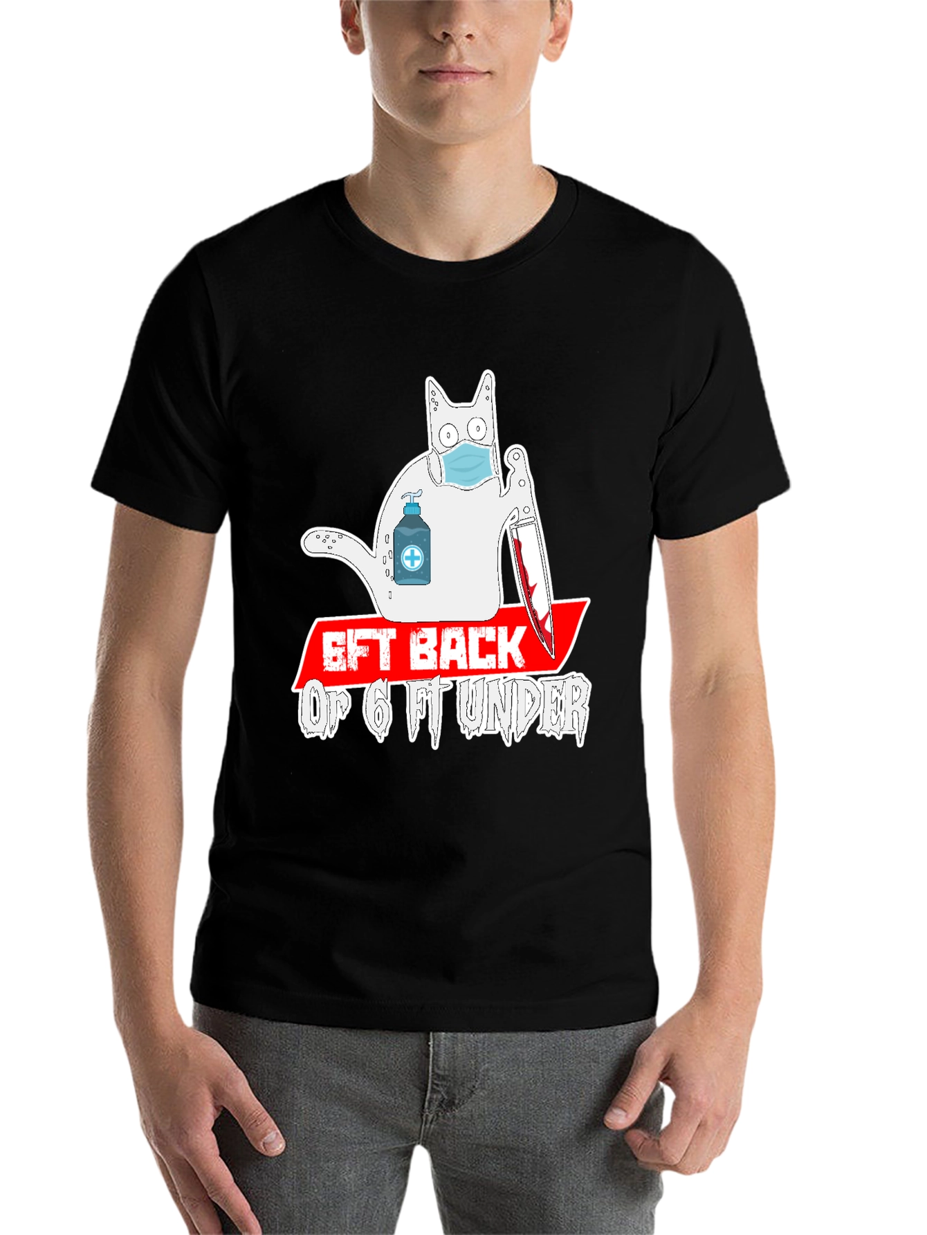 Black 6ft Back or 6ft Under Cat Graphic Tee view 7