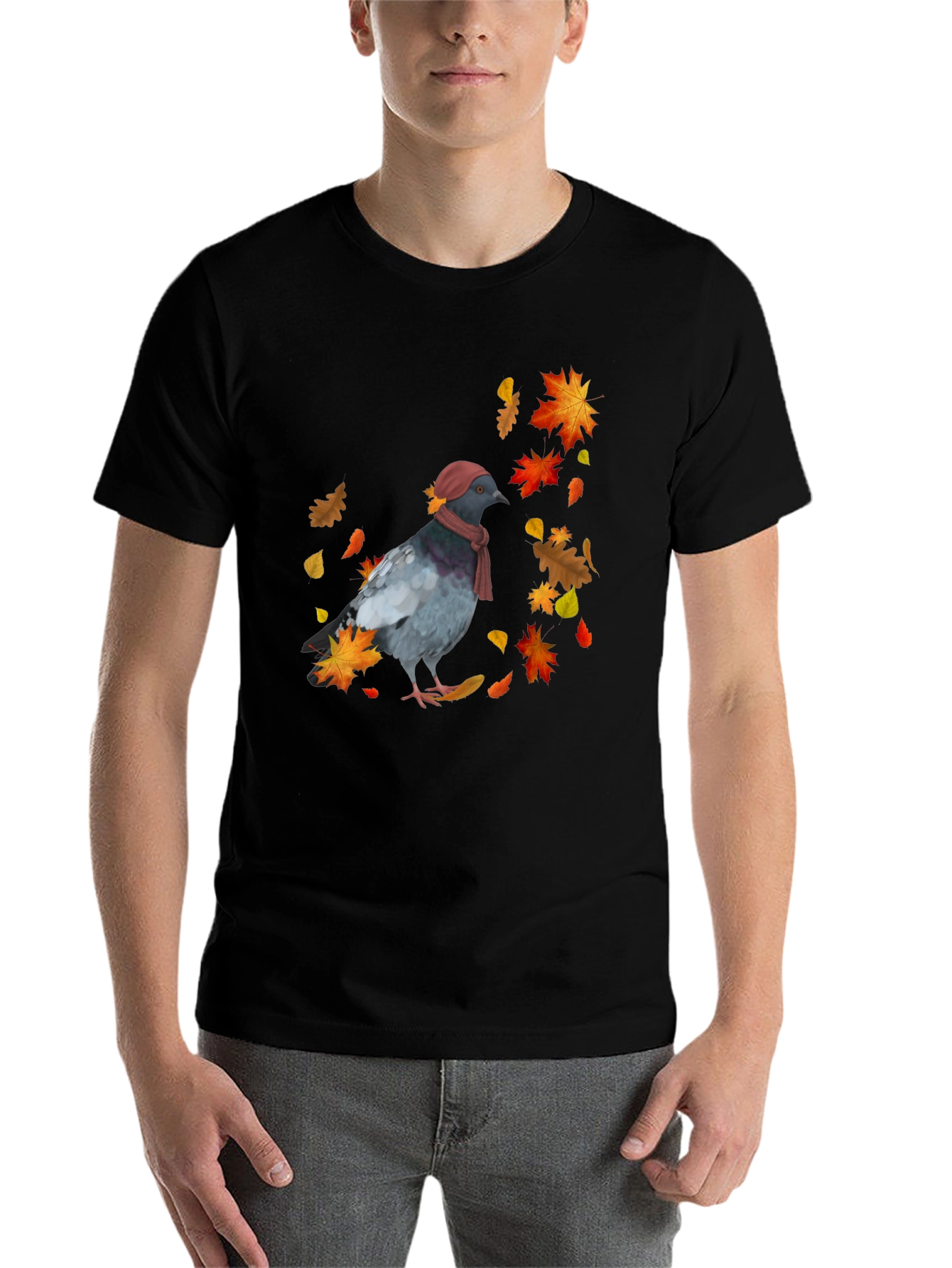 Black Pigeon Fall T-Shirt - Autumn Bird Tee view 7