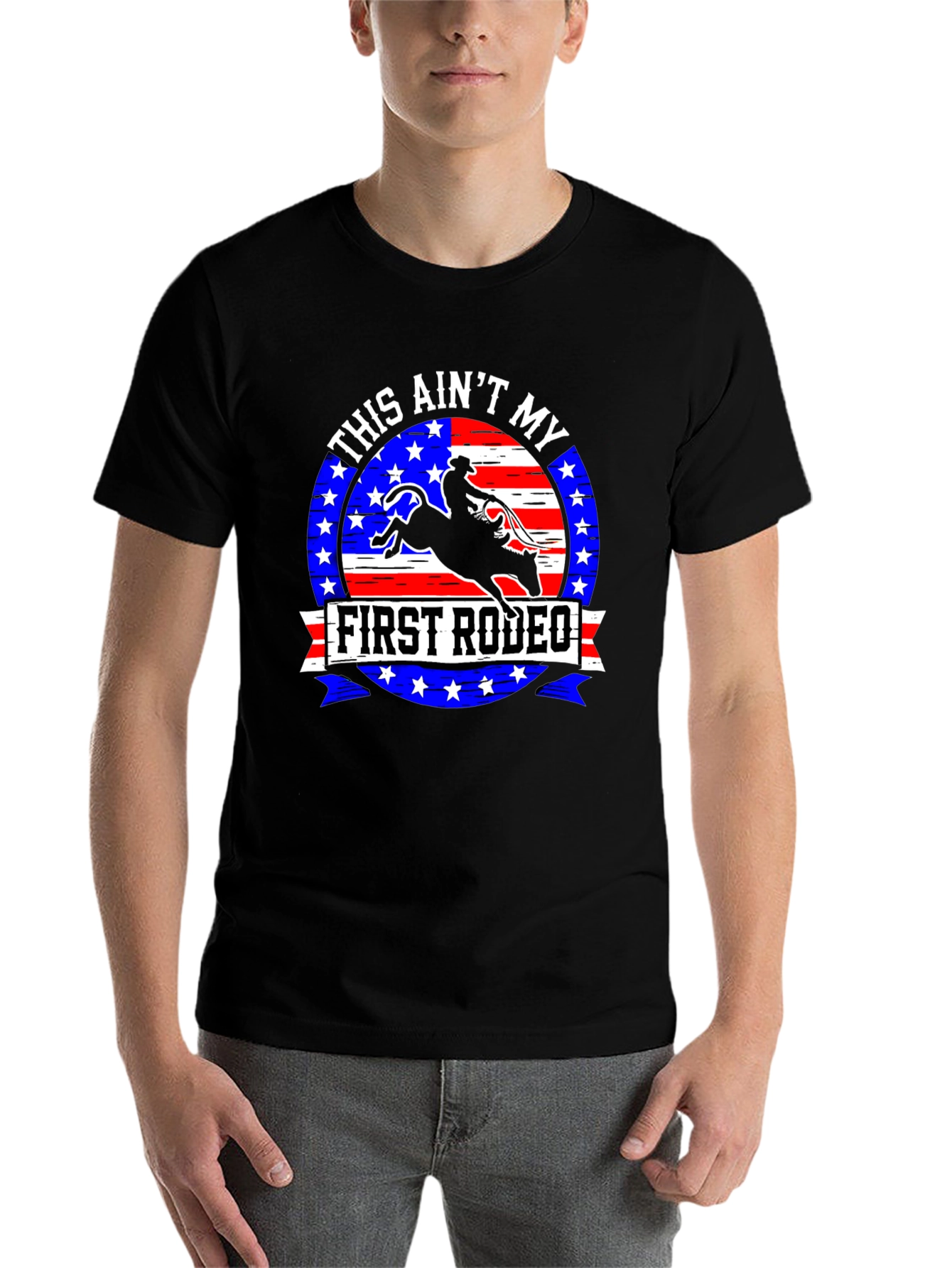 Black First Rodeo Graphic Tee - Cowboy Bull Riding Design view 7
